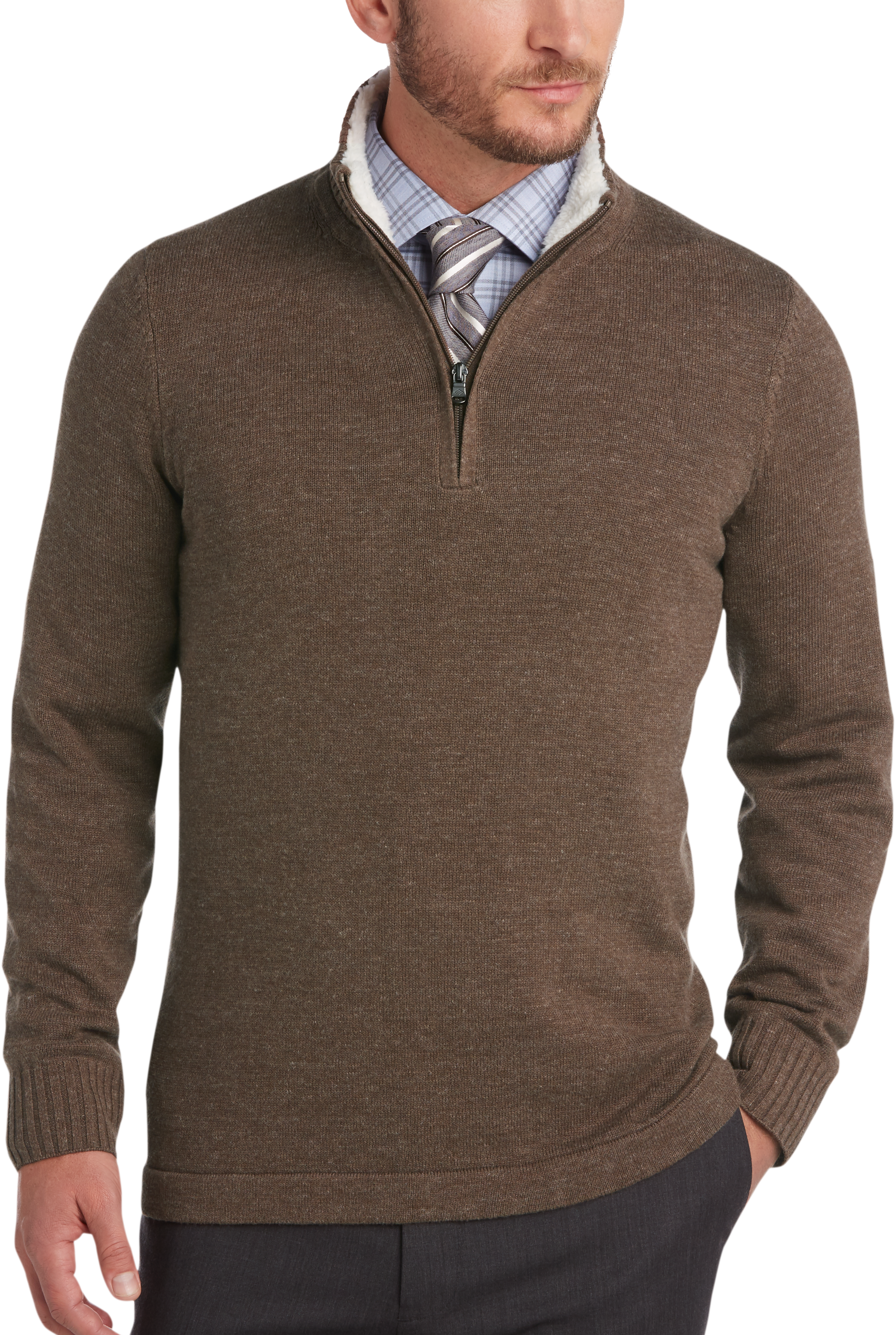 Joseph Abboud Brown Half-Zip Sweater - Men's | Men's Wearhouse