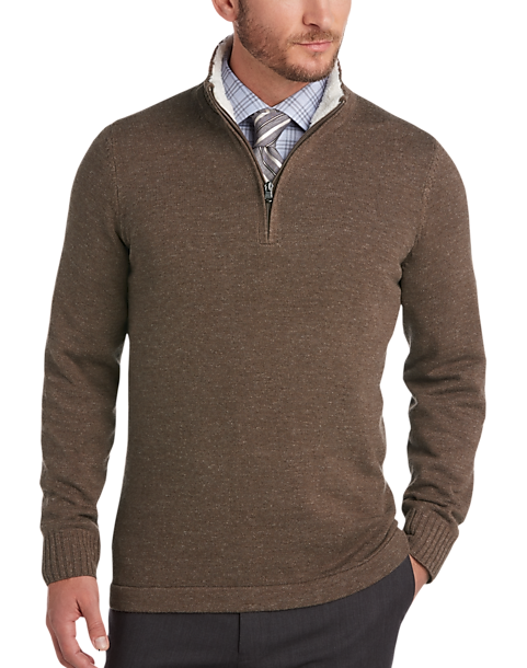 Joseph Abboud Brown Half-Zip Sweater - Men's | Men's Wearhouse