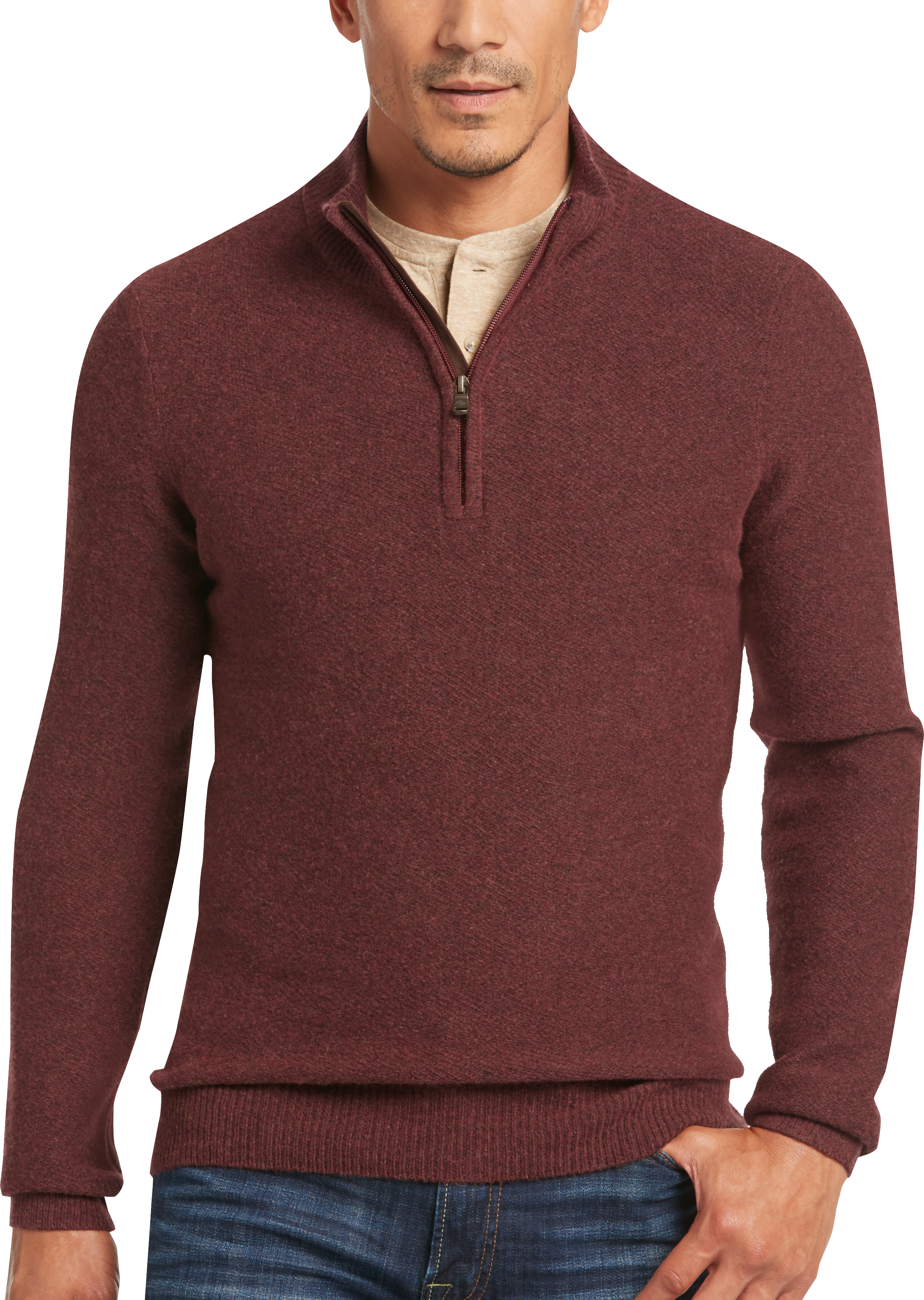 Joseph Abboud Rust Mock-Neck 1/2 Zip Sweater - Men's Sweaters | Men's ...