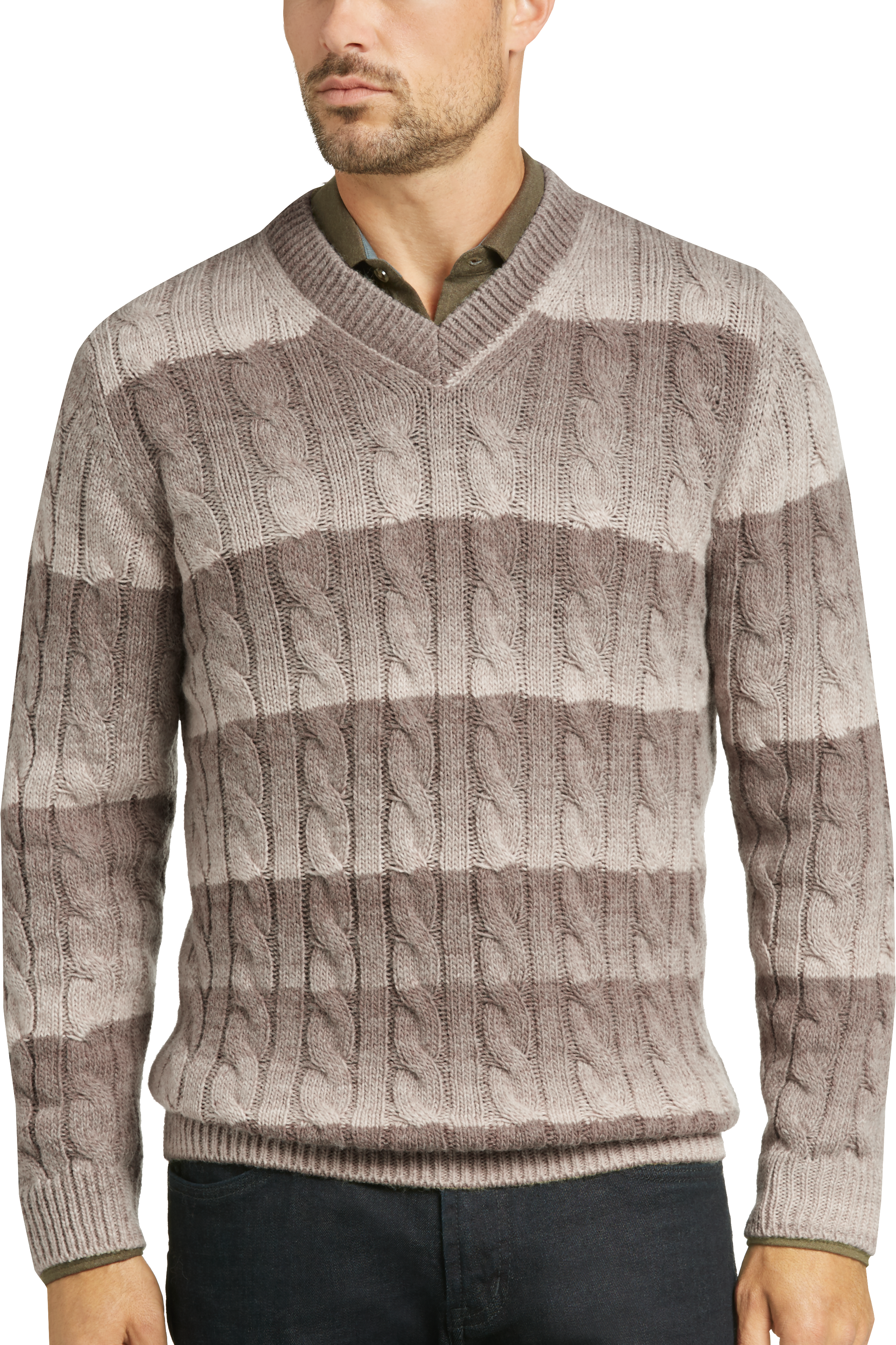 Joseph Abboud Mushroom Brown V-Neck Sweater - Men's Sweaters | Men's ...
