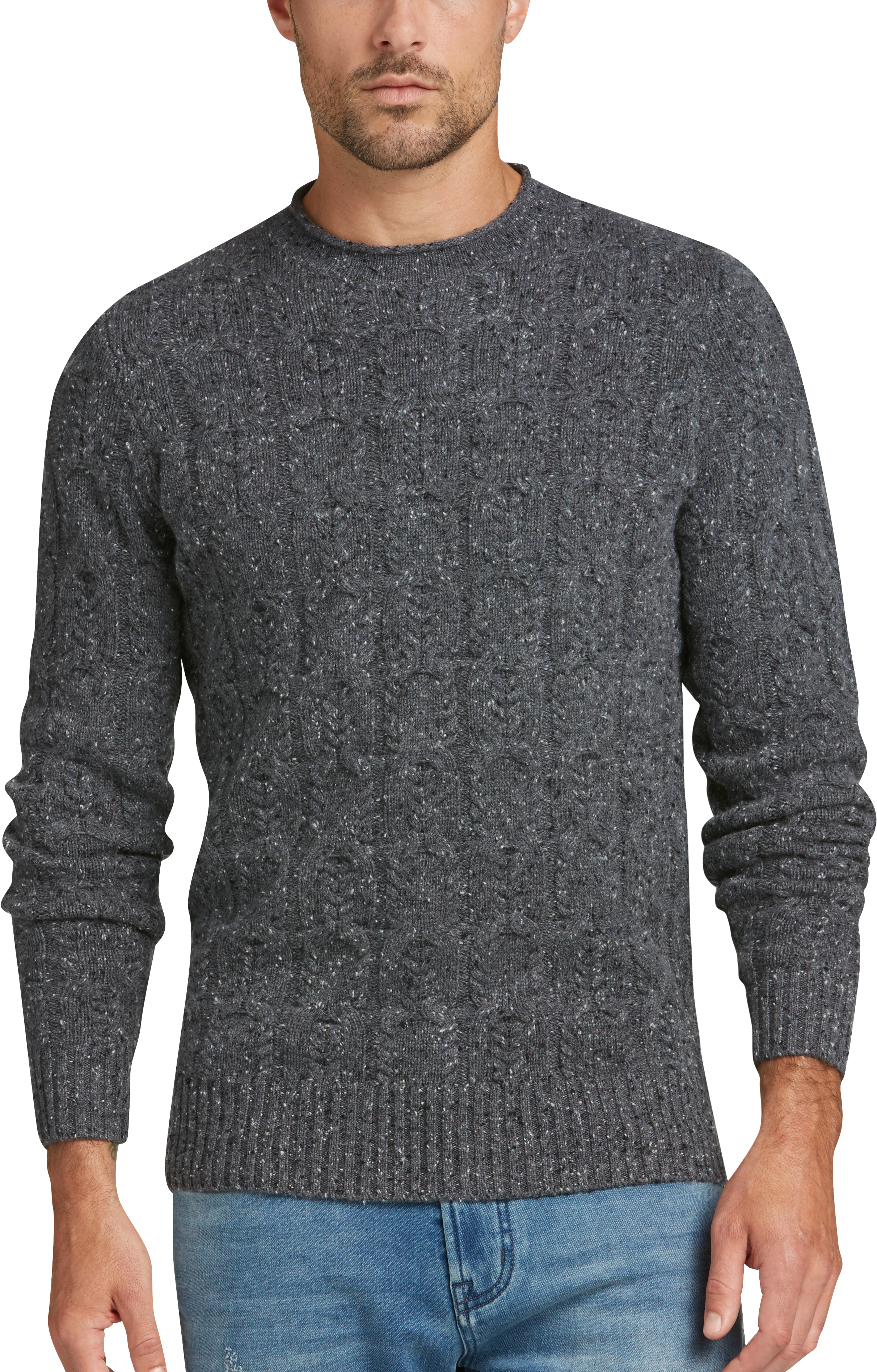 Joseph Abboud Charcoal Cashmere-Blend Cableknit Sweater - Men's Modern ...