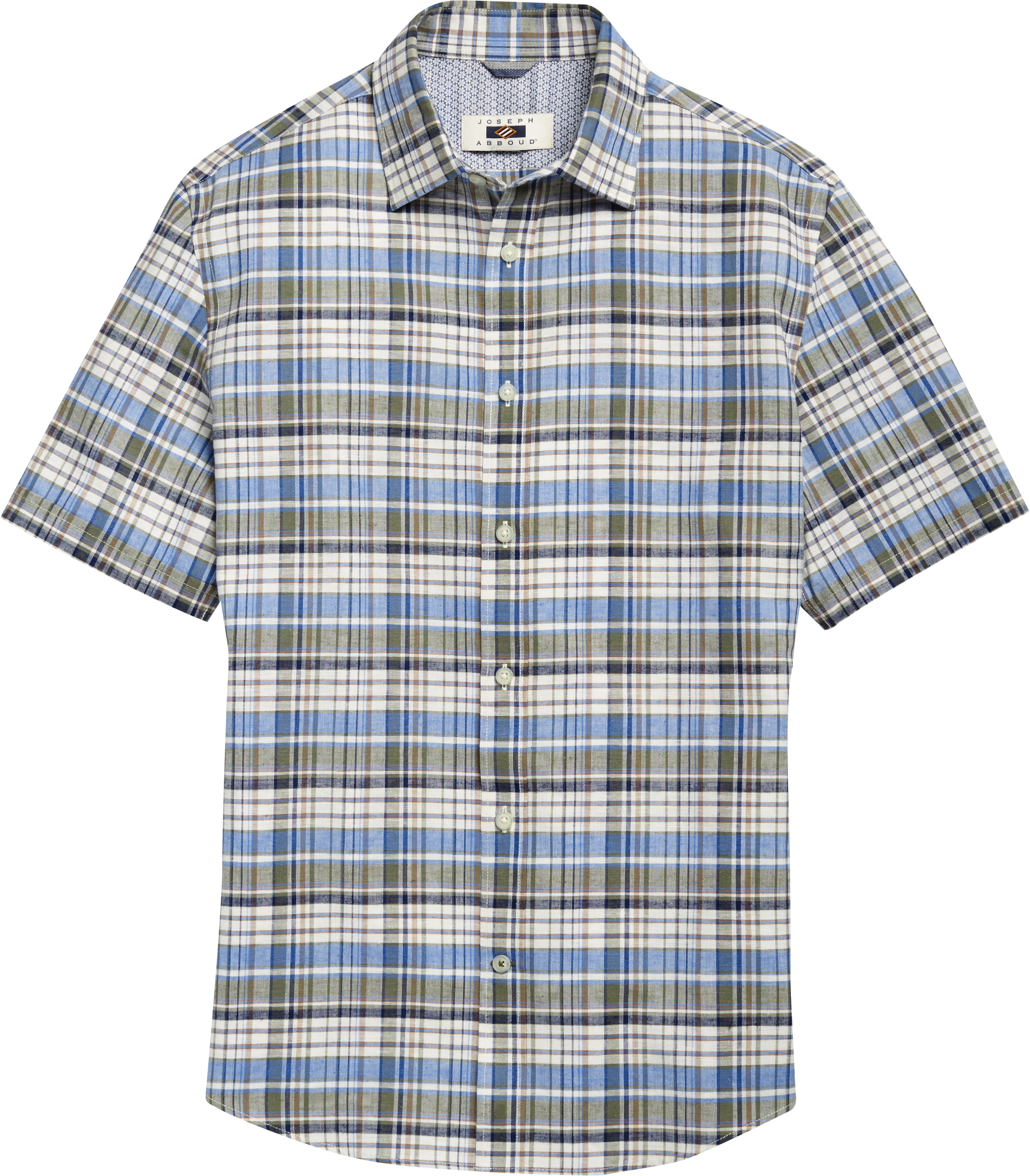 Joseph Abboud Khaki Green & Blue Plaid Short Sleeve Sport Shirt - Men's ...