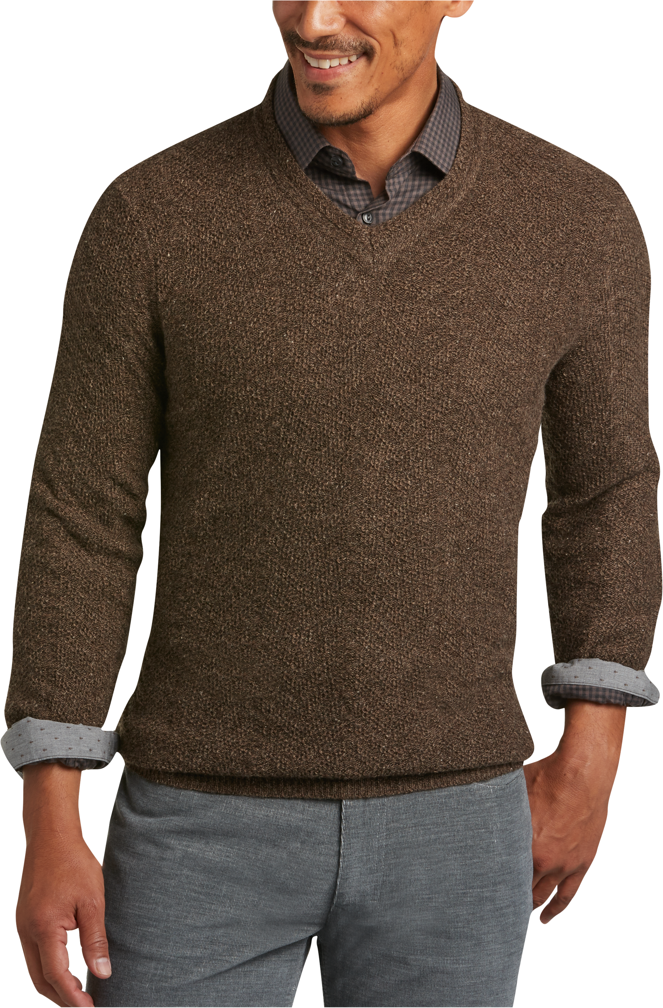 mens dark brown v neck sweater