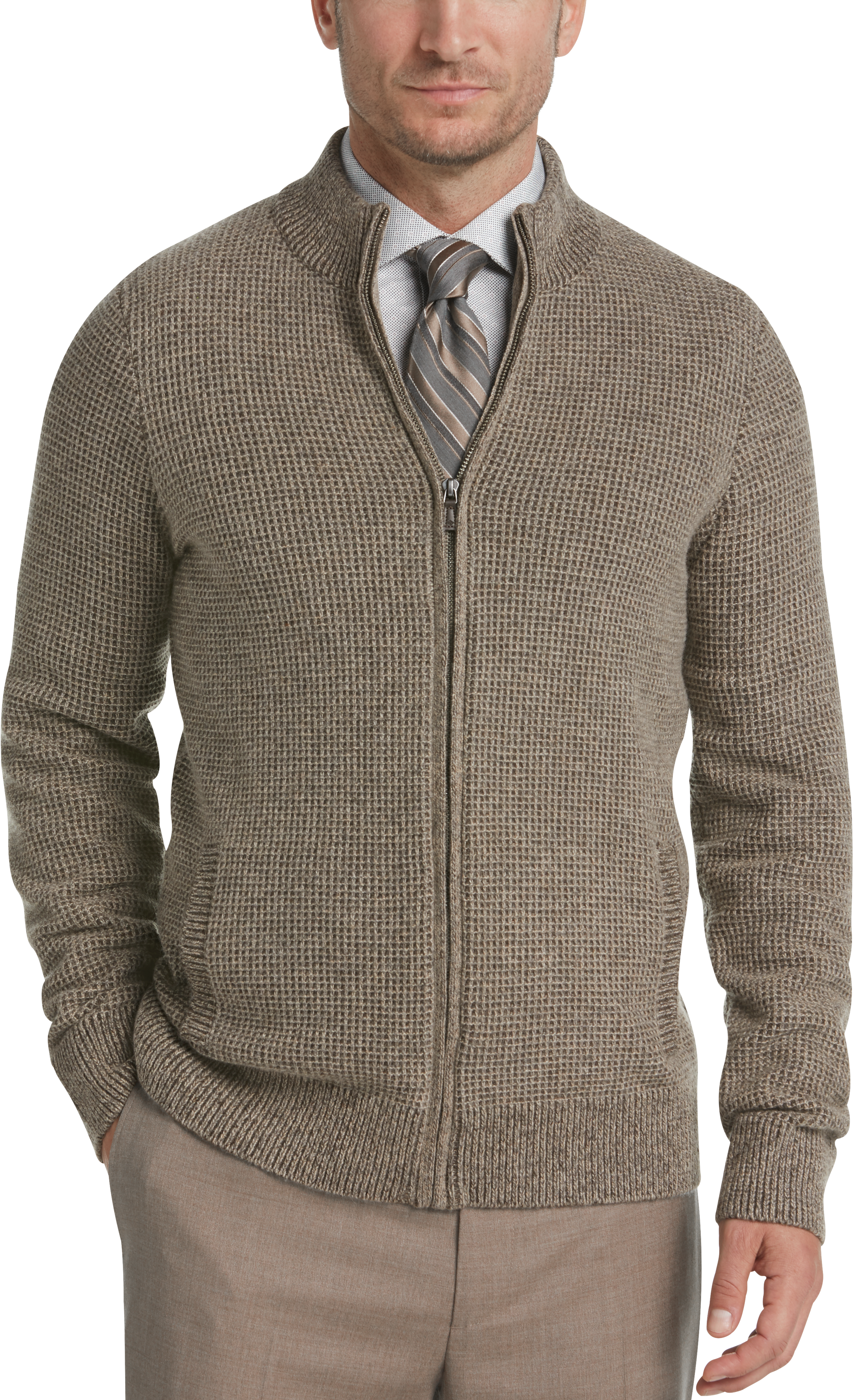 Joseph Abboud Tan Full Zip Cardigan Sweater - Men's Full Zip | Men's ...