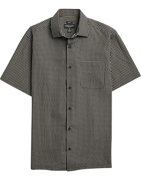 Pronto Uomo Black & Tan Check Short Sleeve Sport Shirt - Men's Shirts ...