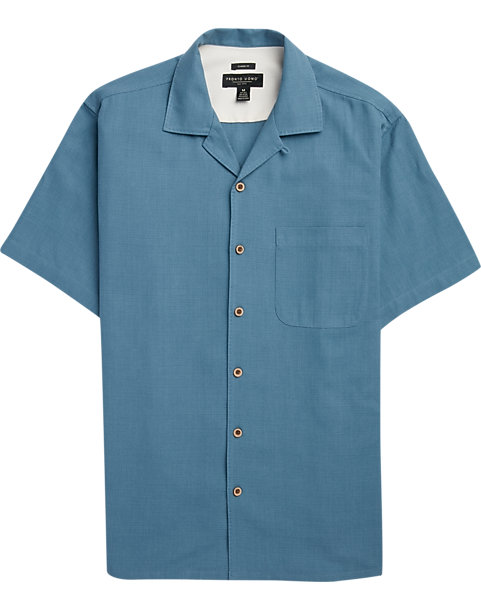Pronto Uomo Teal Silk & 37.5 Tech Fabric Camp Shirt - Men's Shirts ...