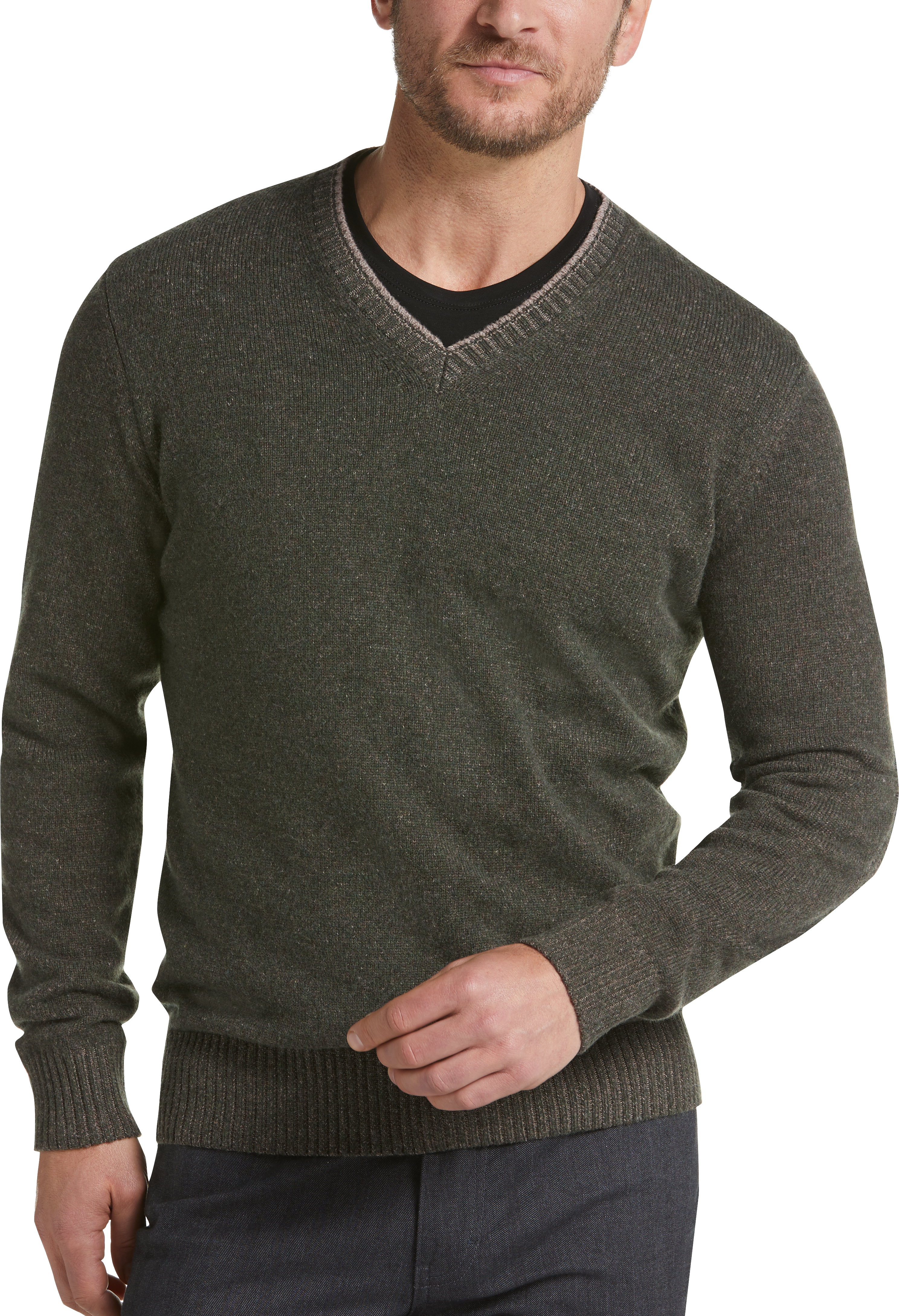 Joseph Abboud Olive Modern Fit V-Neck Sweater - Men's Sale | Men's ...