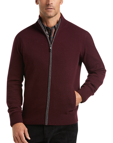 Joseph Abboud Burgundy Cashmere Zippered Cardigan Sweater - Men's Sale ...