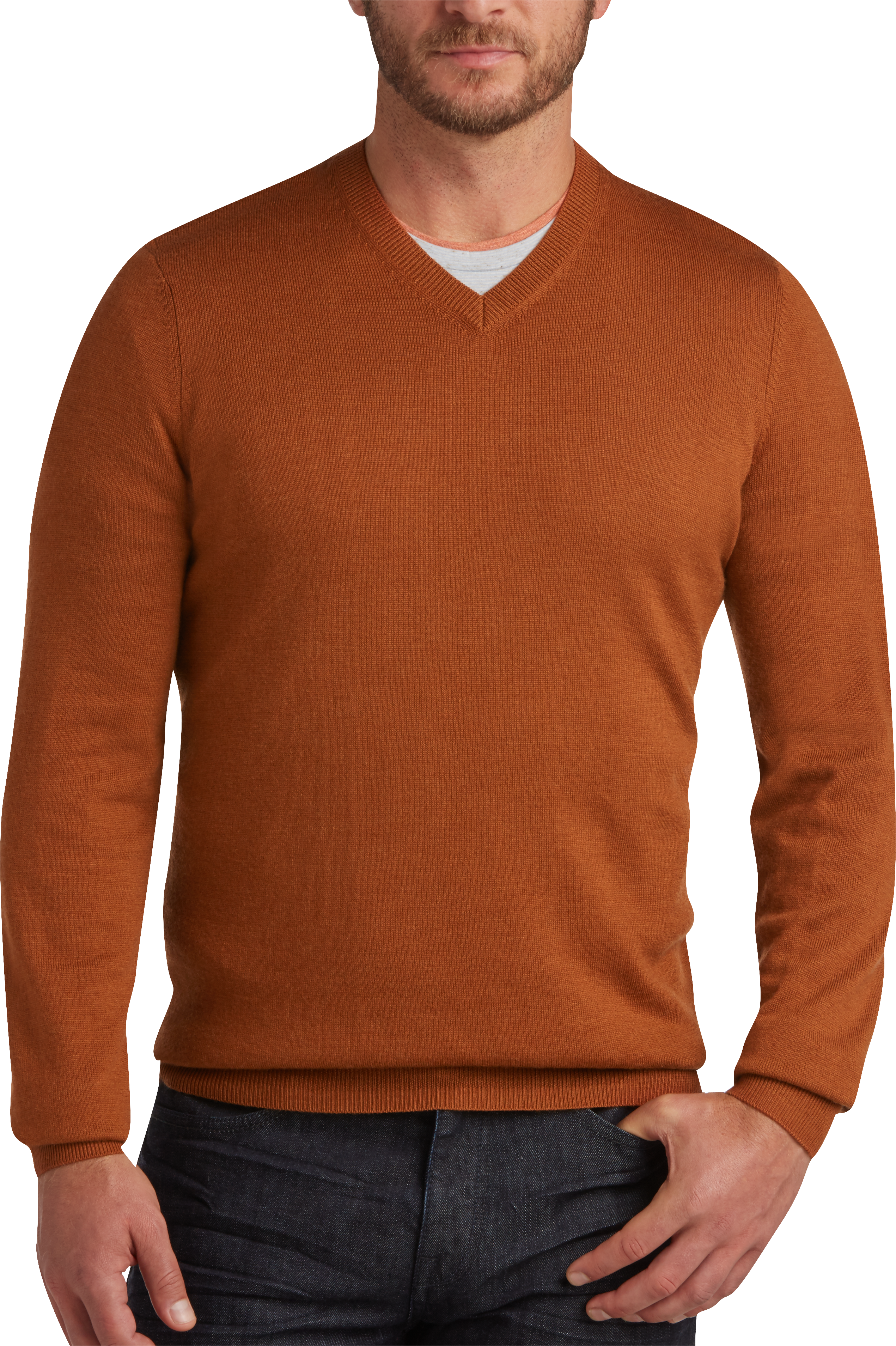 Joseph Abboud Orange V-Neck Merino Wool Sweater - Men's Sweaters | Men ...
