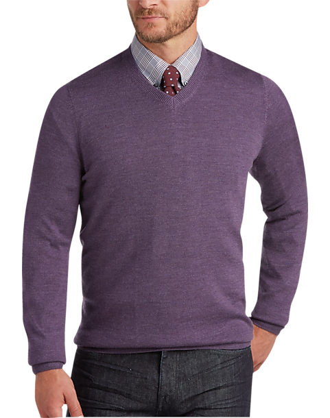 Joseph Abboud Lavender V-Neck Merino Wool Sweater - Men's Sweaters ...
