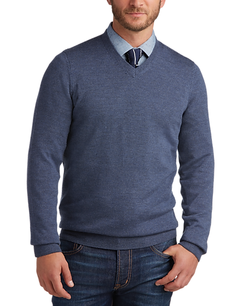 Joseph Abboud Slate V-Neck Merino Wool Sweater - Men's | Men's Wearhouse