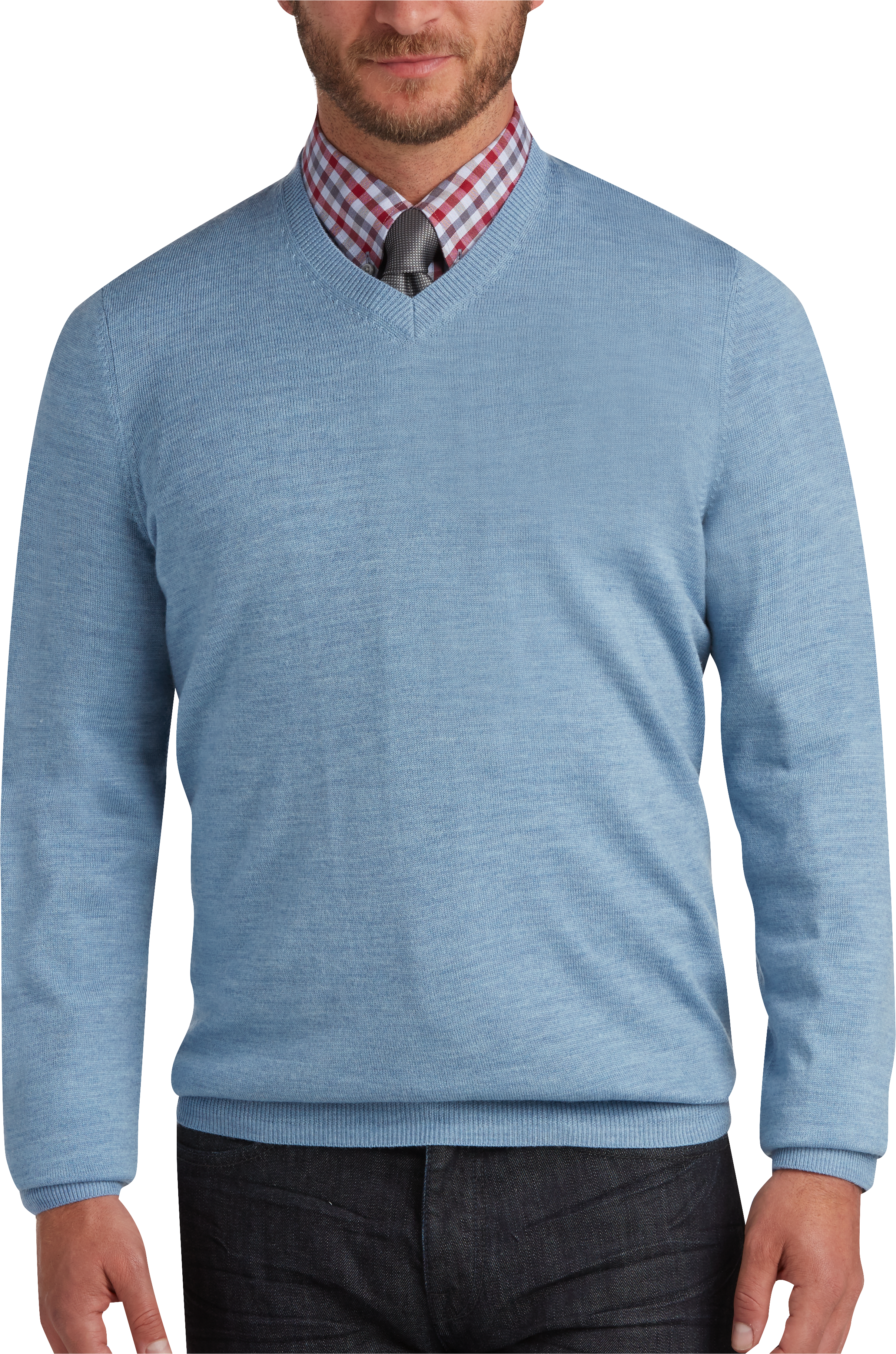 Joseph Abboud Light Blue V-Neck Merino Wool Sweater - Men's Sweaters ...