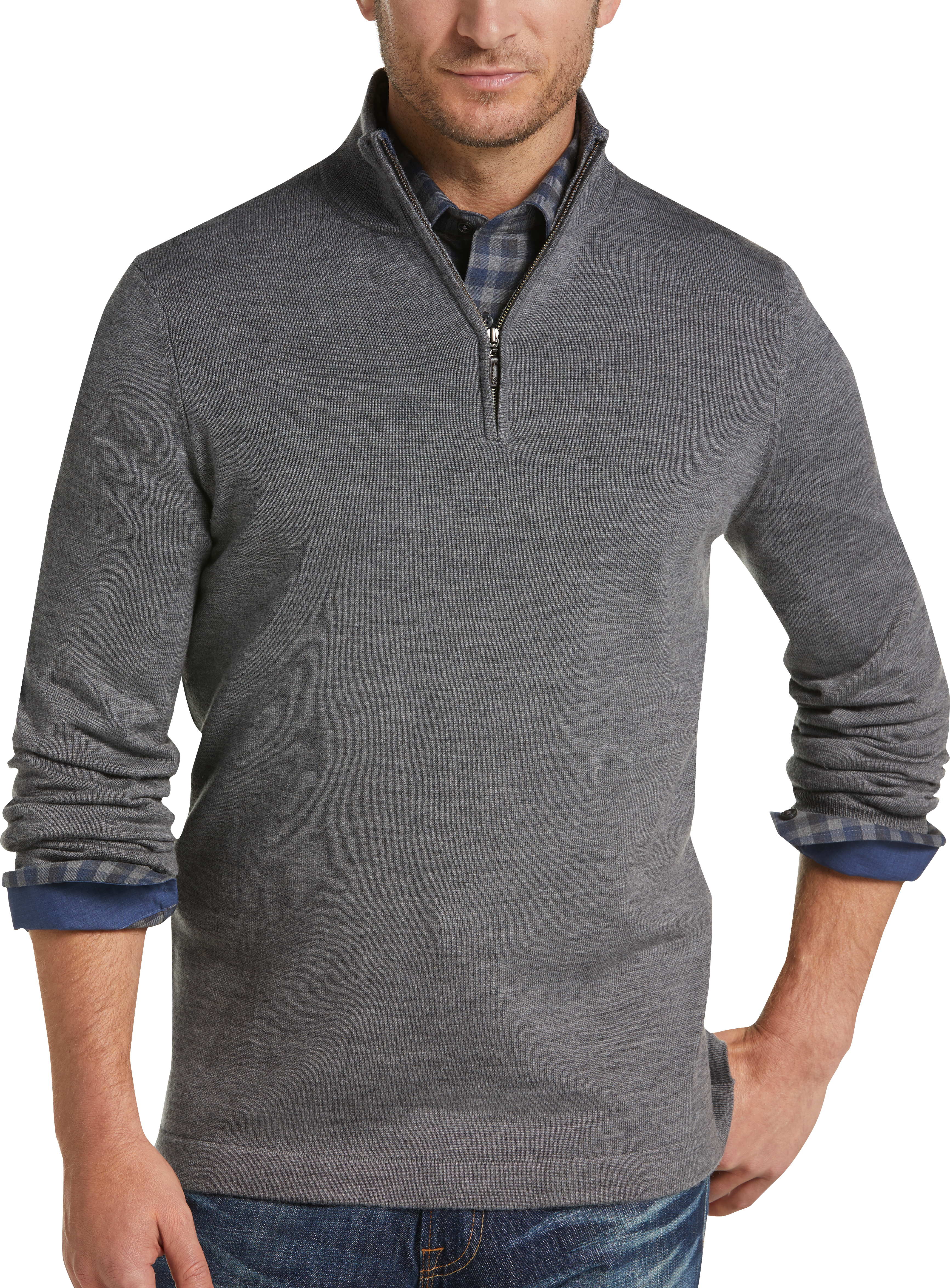 Merino Wool Mock-neck Half-zip Sweater | Mens Wearhouse