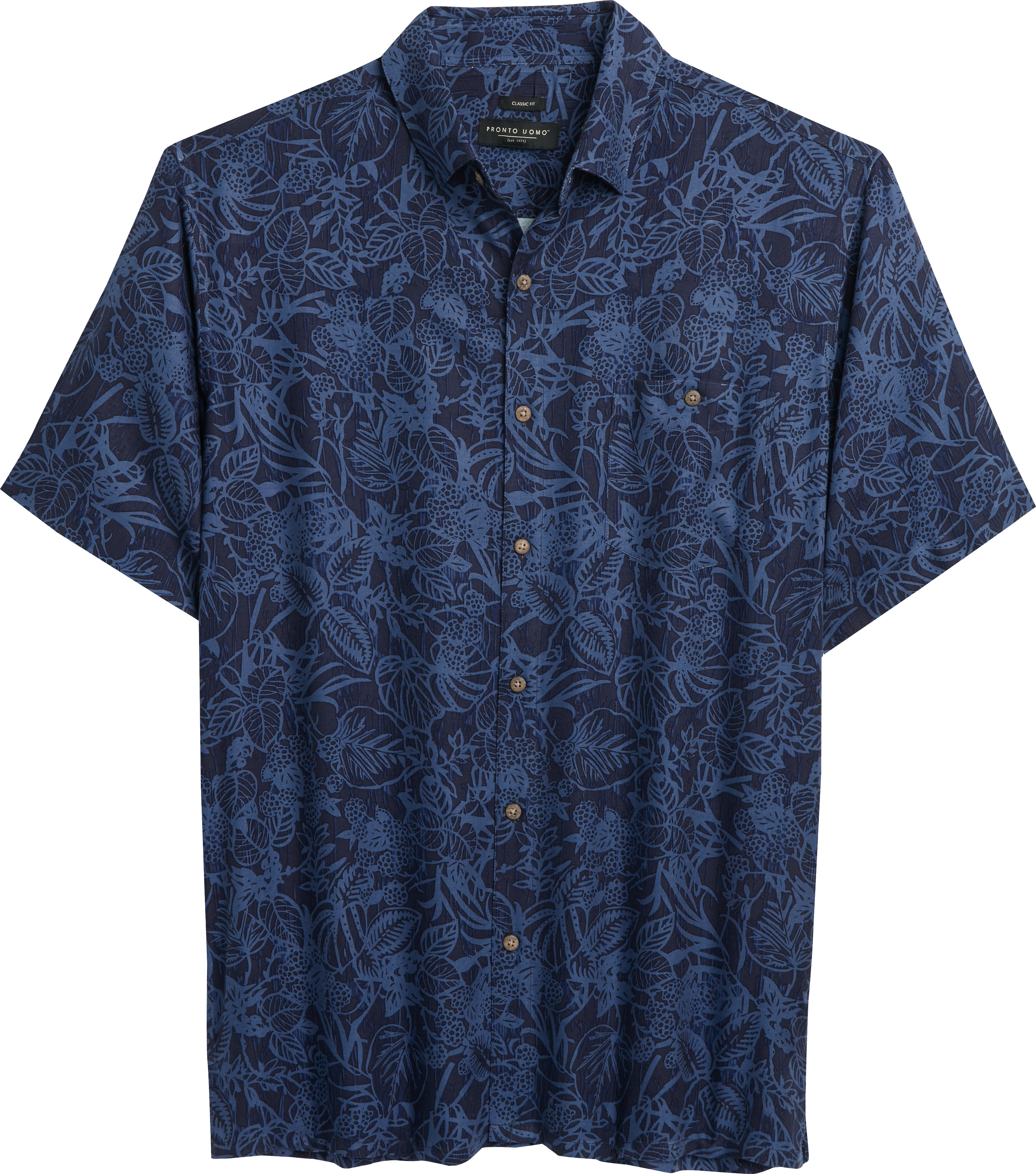 Pronto Uomo Navy Floral Short Sleeve Classic Fit Sport Shirt - Men's ...