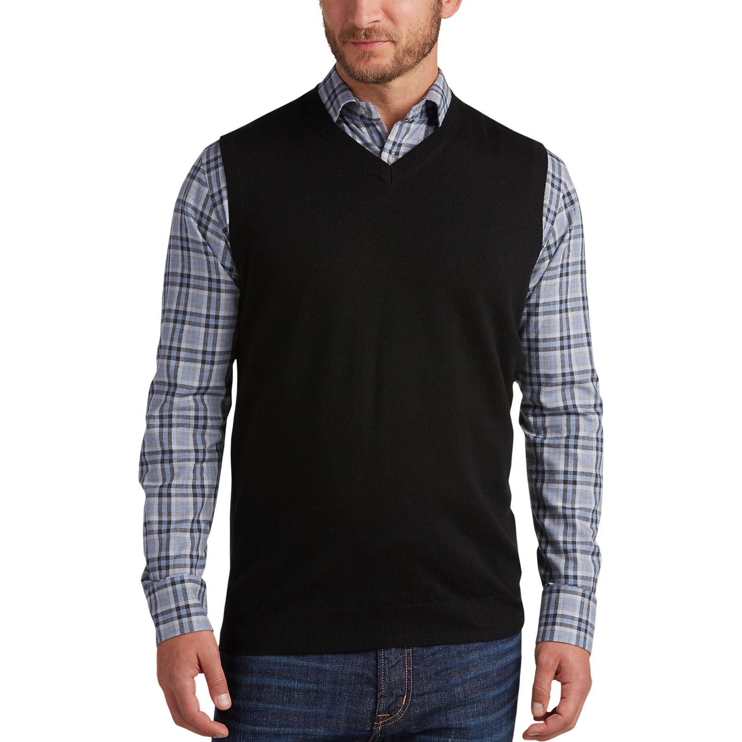Joseph Abboud Black V-Neck Modern Fit Sweater Vest - Men's Sweater ...