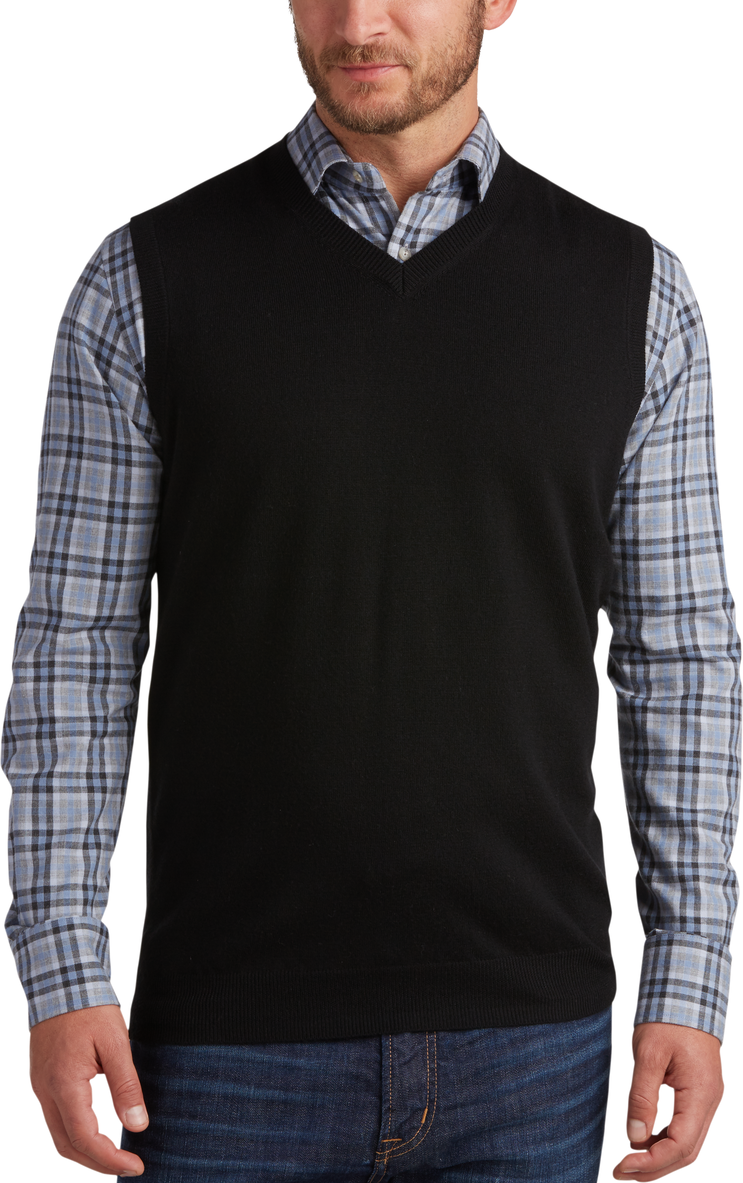 Joseph Abboud Black V-Neck Merino Wool Sweater Vest - Men's Sweater ...