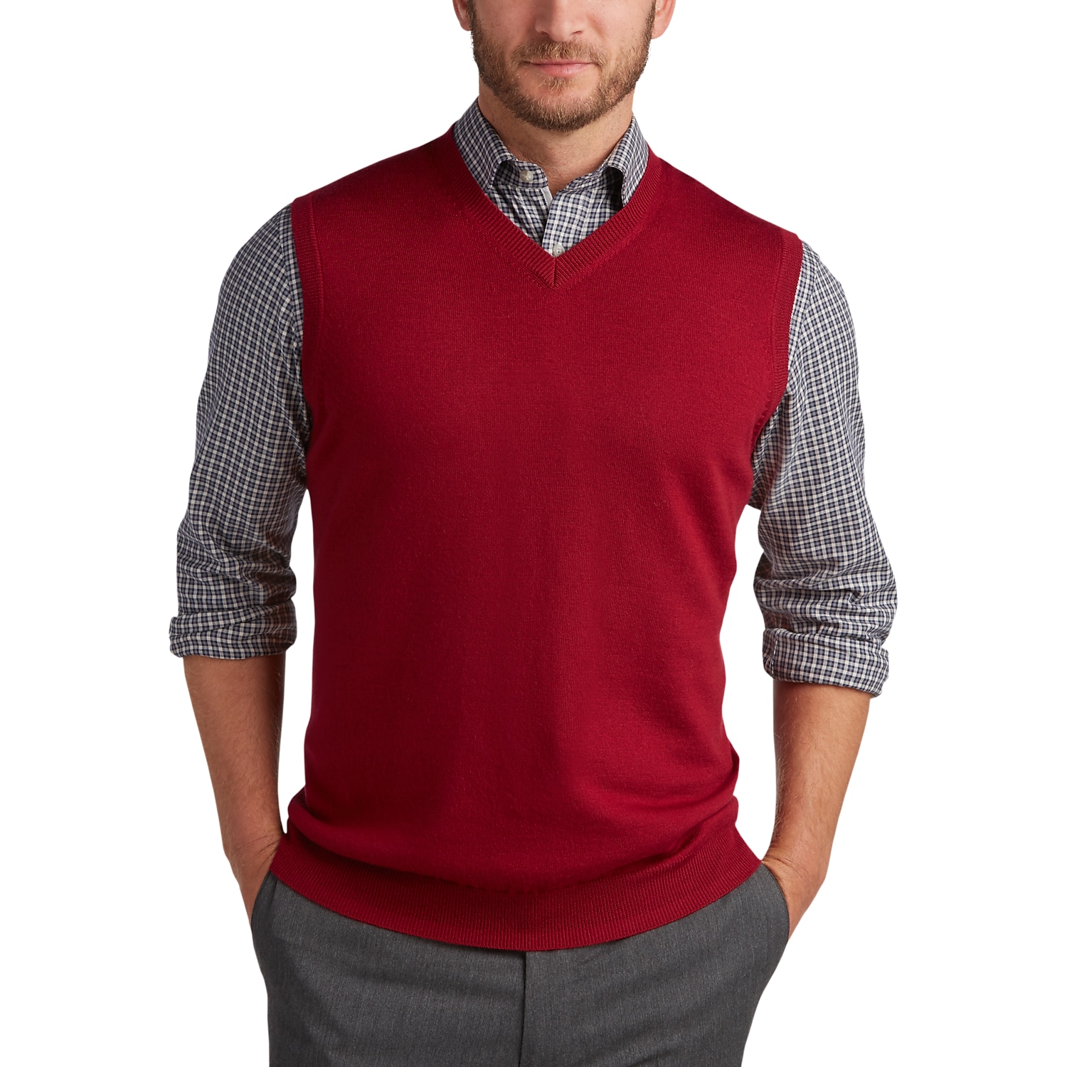 Joseph Abboud Red V-Neck Modern Fit Sweater Vest - Men's Sweater ...