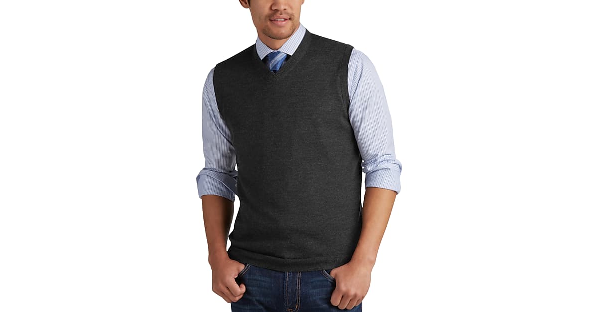 Joseph Abboud Charcoal V-Neck Modern Fit Sweater Vest - Men's ...