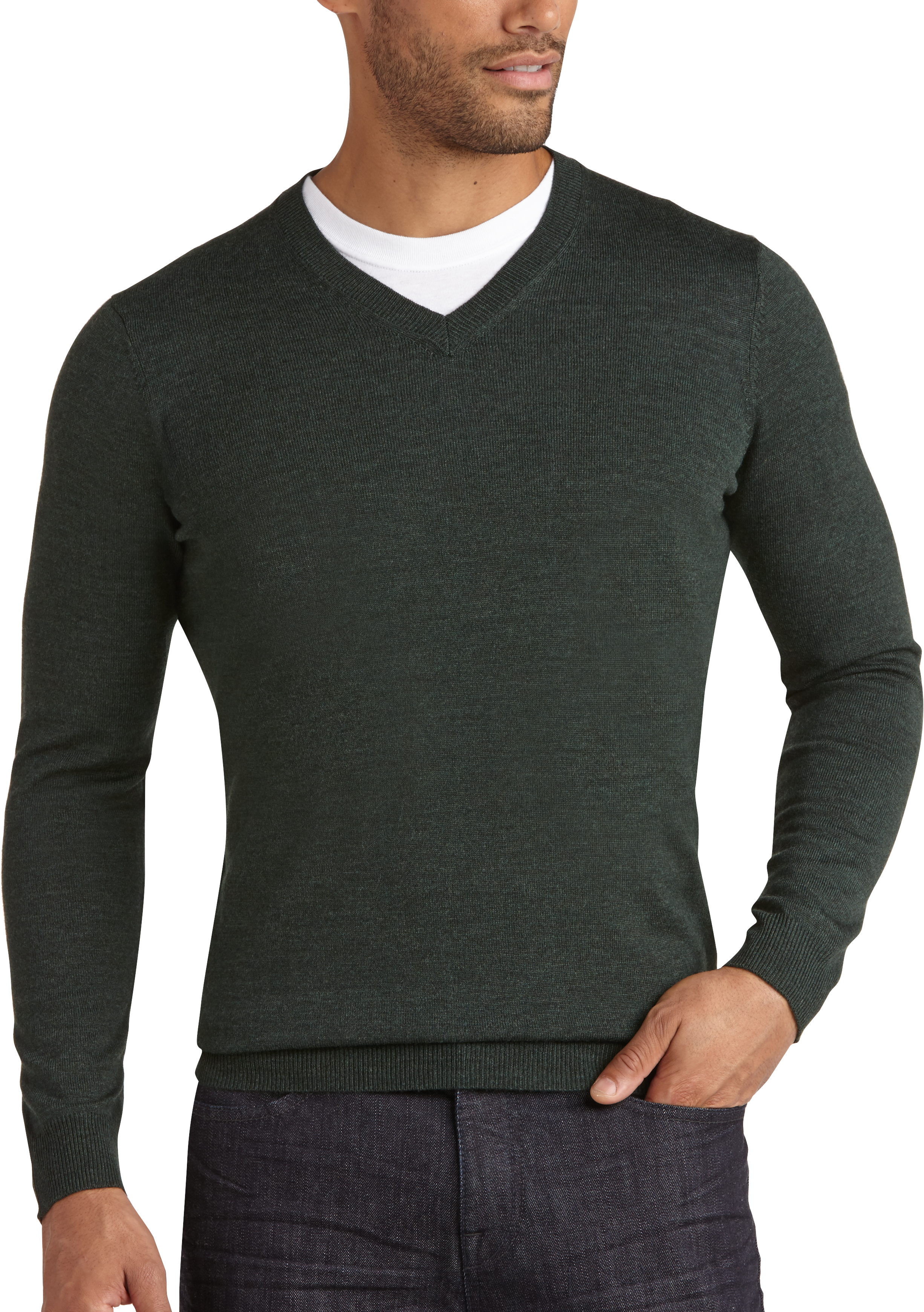 Joseph Abboud Dark Green V-Neck Merino Sweater - Men's Sale | Men's ...