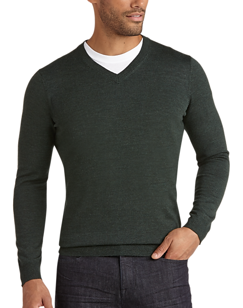 Joseph Abboud Dark Green V-Neck Merino Sweater - Men's Sale | Men's ...