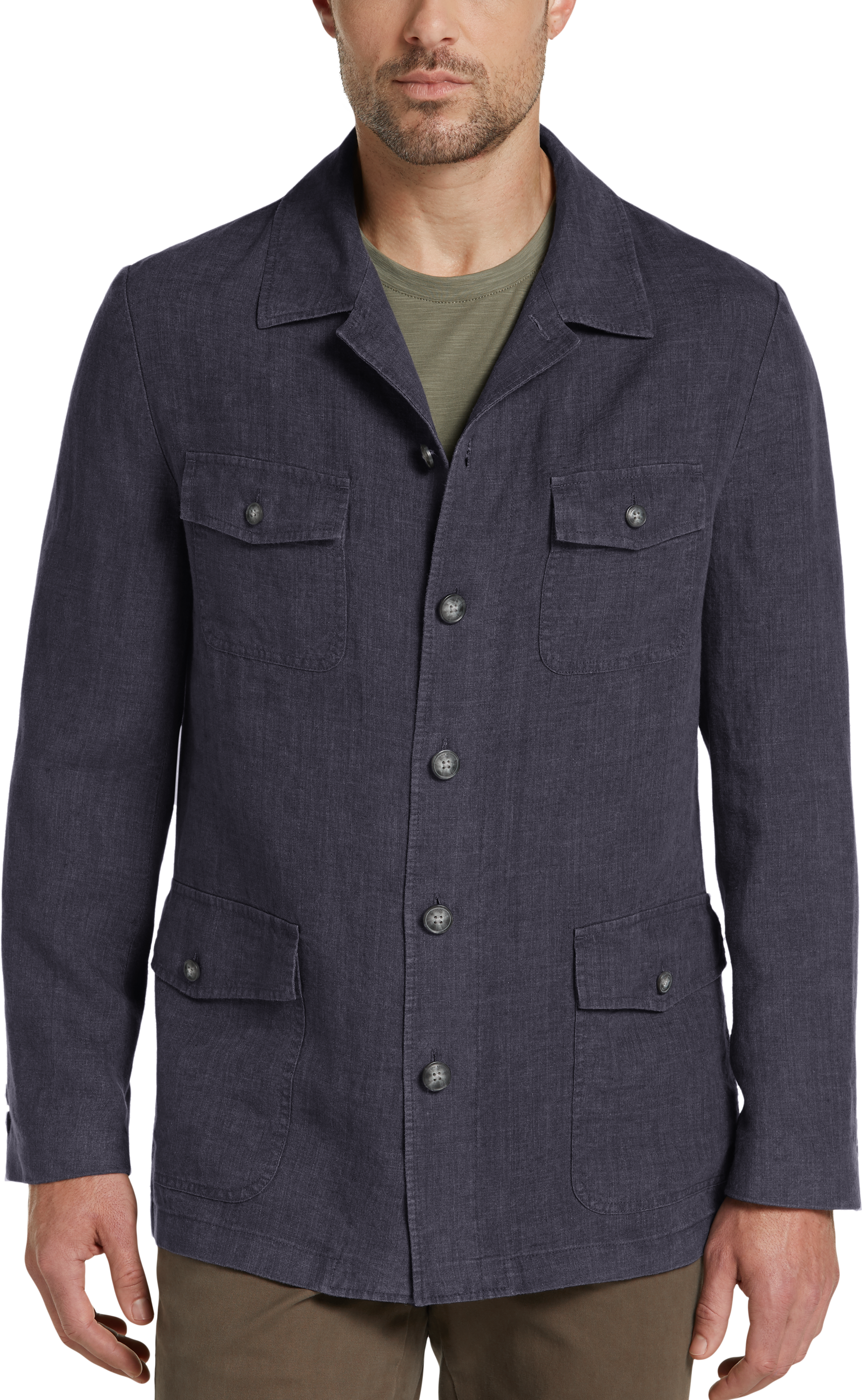 Joseph Abboud Navy Linen Modern Fit Casual Coat - Men's Sport Coats