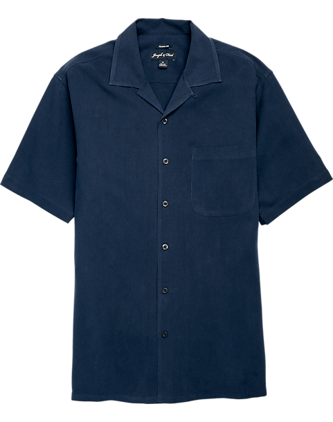 Joseph & Feiss Navy Silk Camp Shirt - Men's Classic Fit | Men's Wearhouse