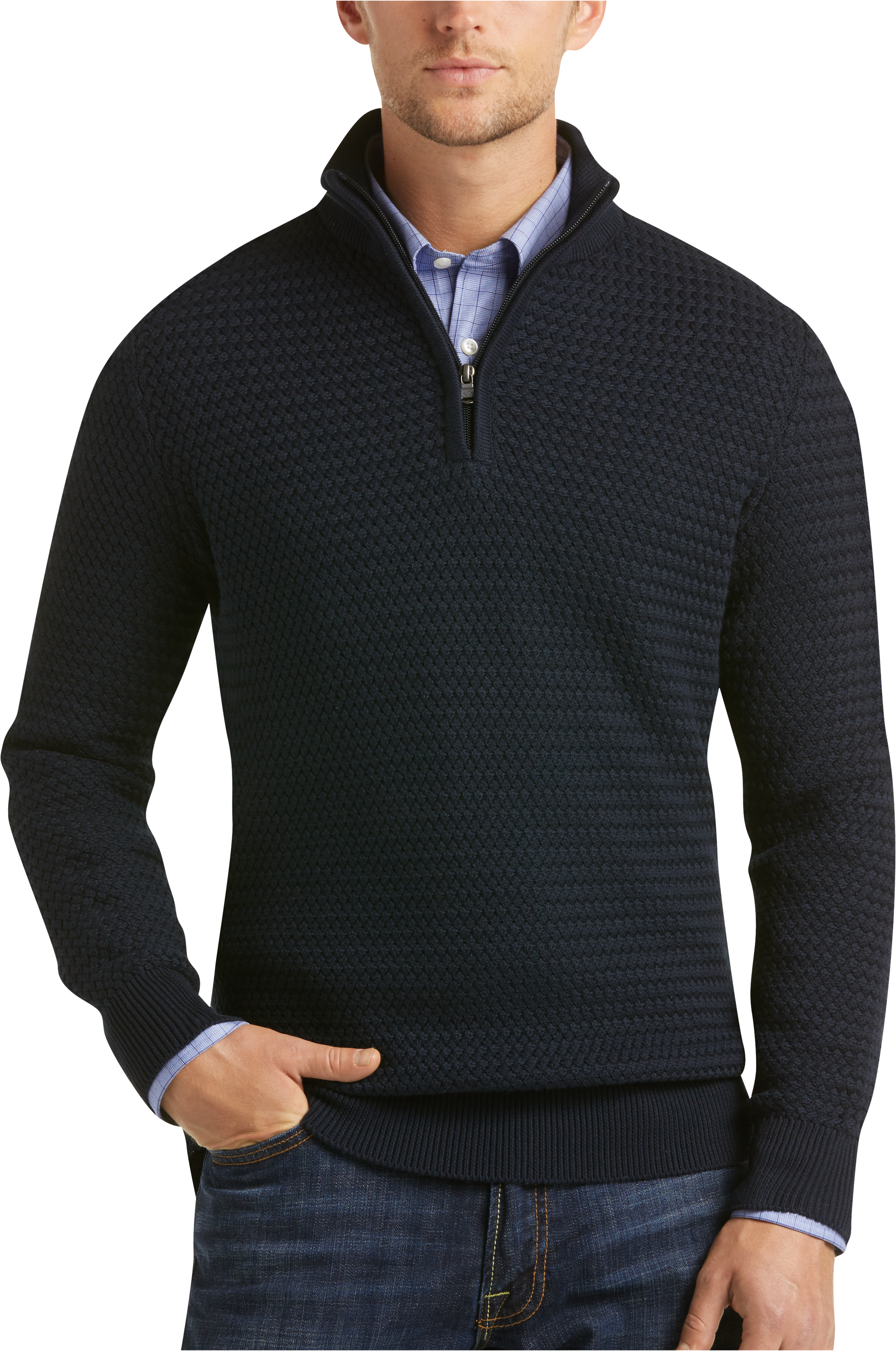 Joseph Abboud Navy Quarter-Zip Sweater - Men's Modern Fit | Men's Wearhouse
