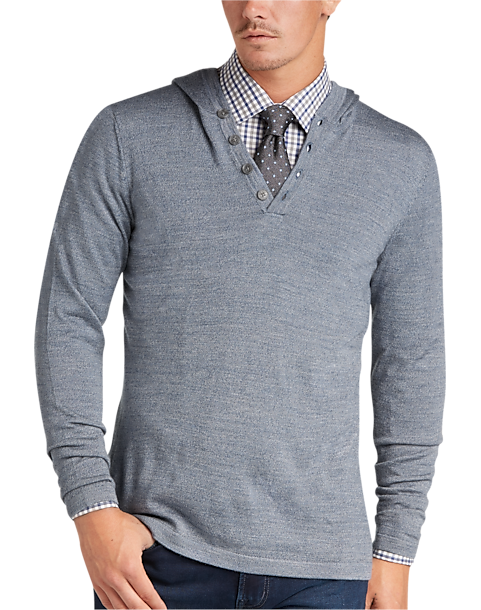 Joseph Abboud Chambray Blue Pullover Hoodie Sweater - Men's Sweaters ...