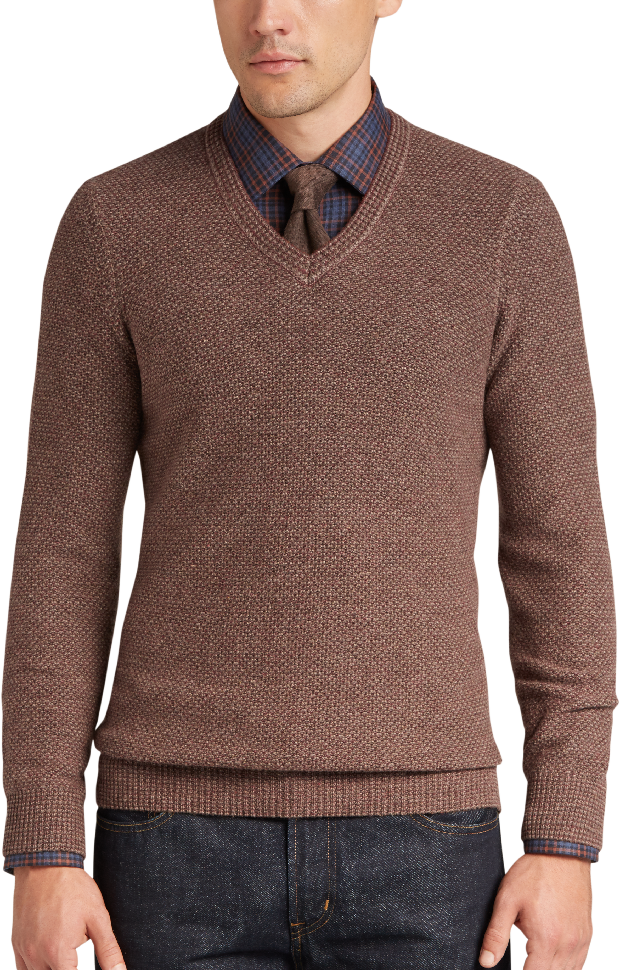 Joseph Abboud Rust V-Neck Sweater - Men's Sweaters | Men's Wearhouse