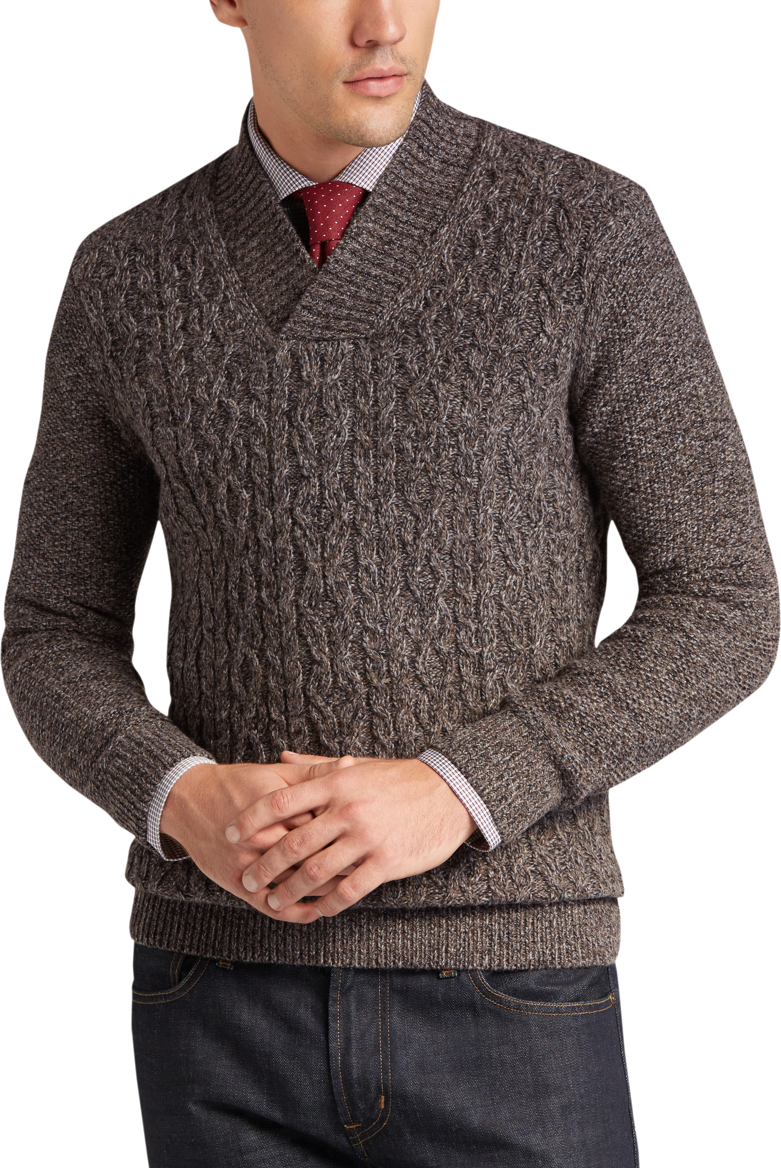 brown shawl sweater
