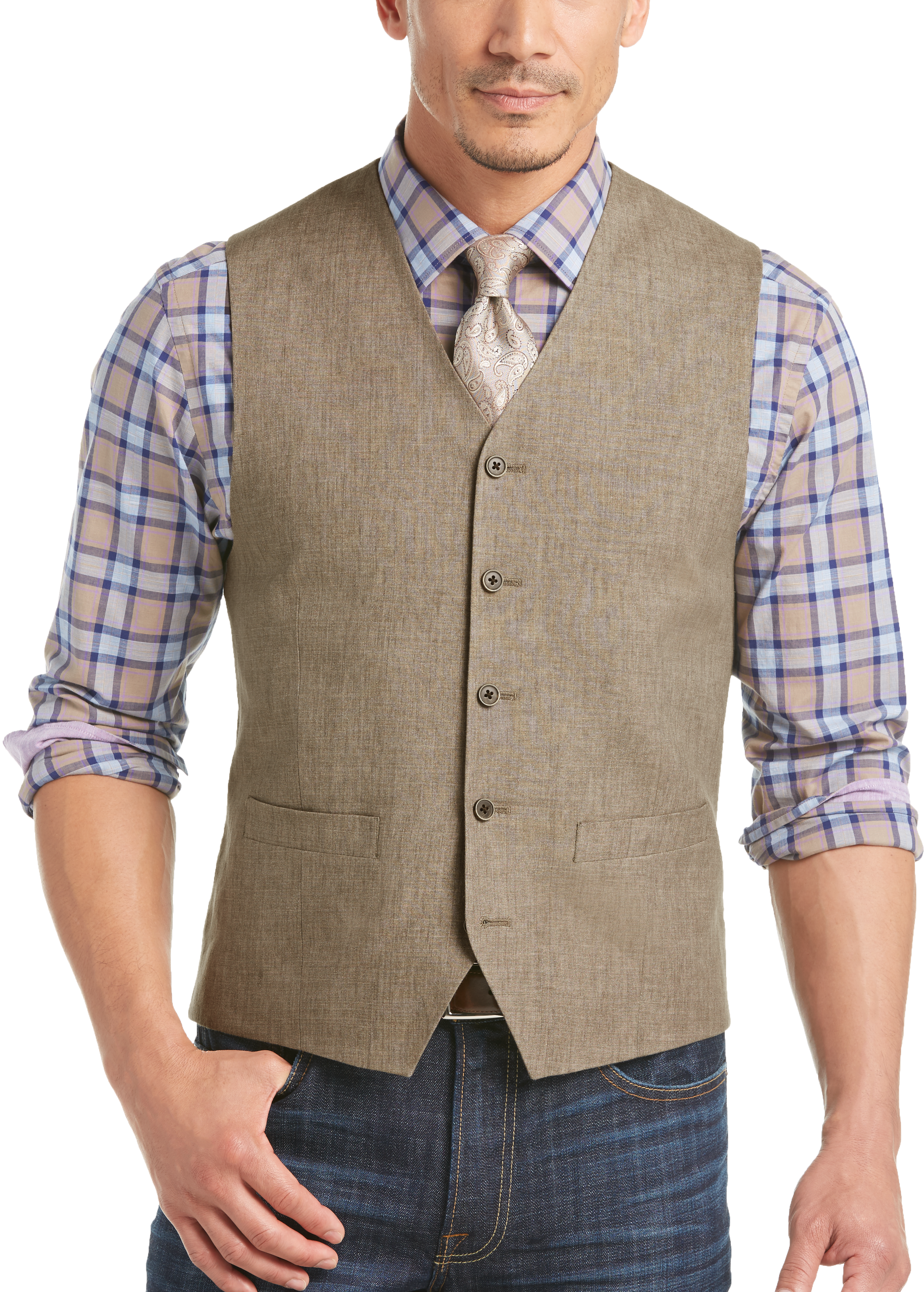 Joseph Abboud Light Brown Modern Fit Linen Vest - Men's Tailored Vests ...