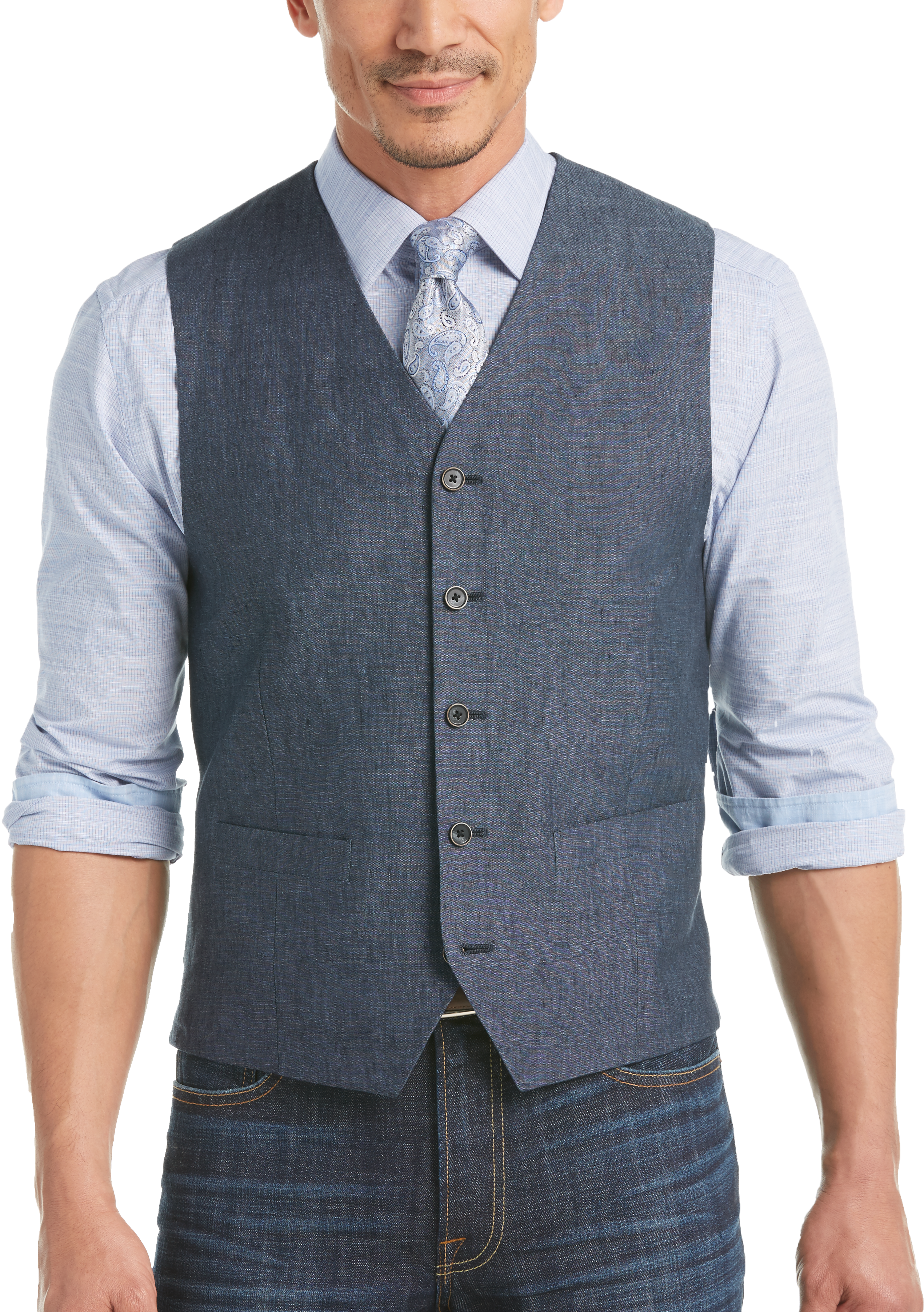 Joseph Abboud Indigo Blue Modern Fit Linen Vest - Men's Tailored Vests ...