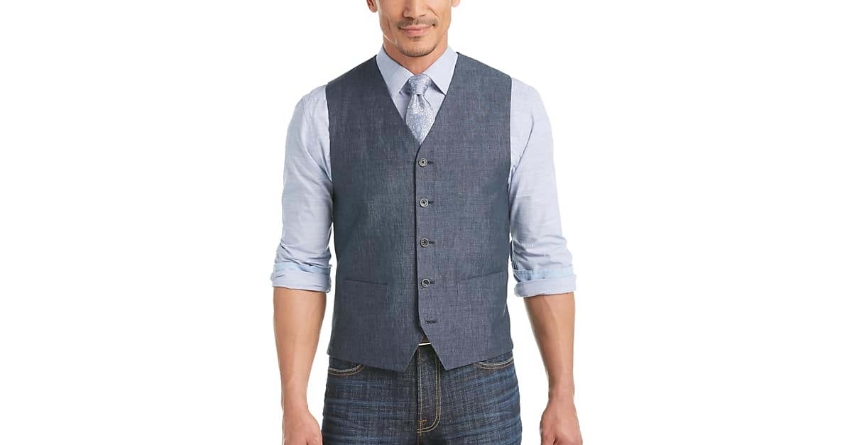 Joseph Abboud Indigo Blue Modern Fit Linen Vest Men's Tailored Vests