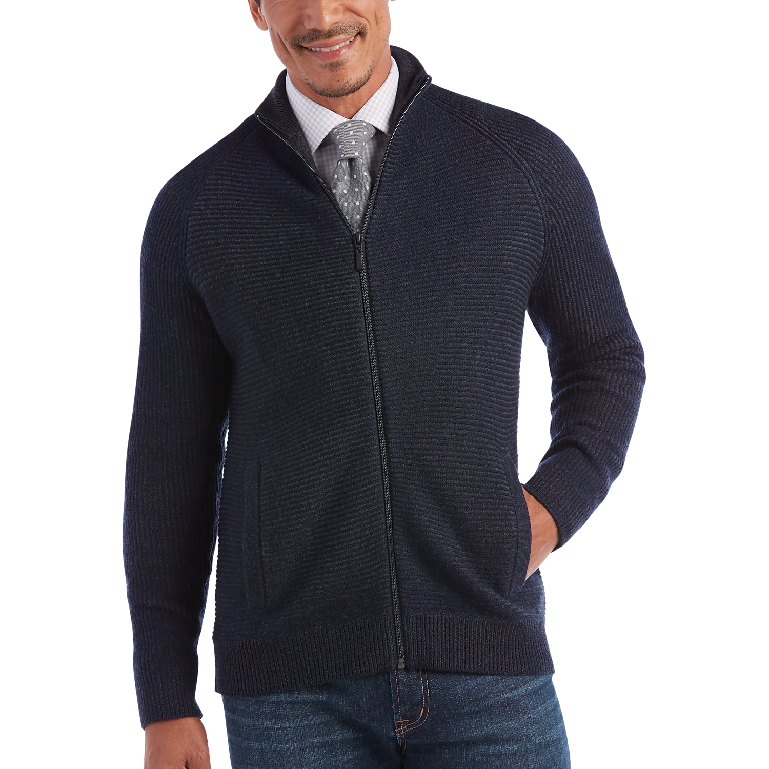 Joseph Abboud Navy Full-Zip Sweater - Men's Modern Fit | Men's ...