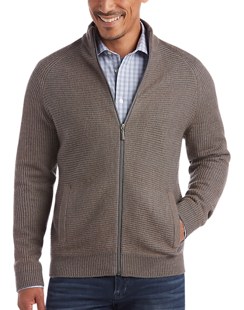 Joseph Abboud Taupe Full-Zip Sweater - Men's Sweaters | Men's Wearhouse