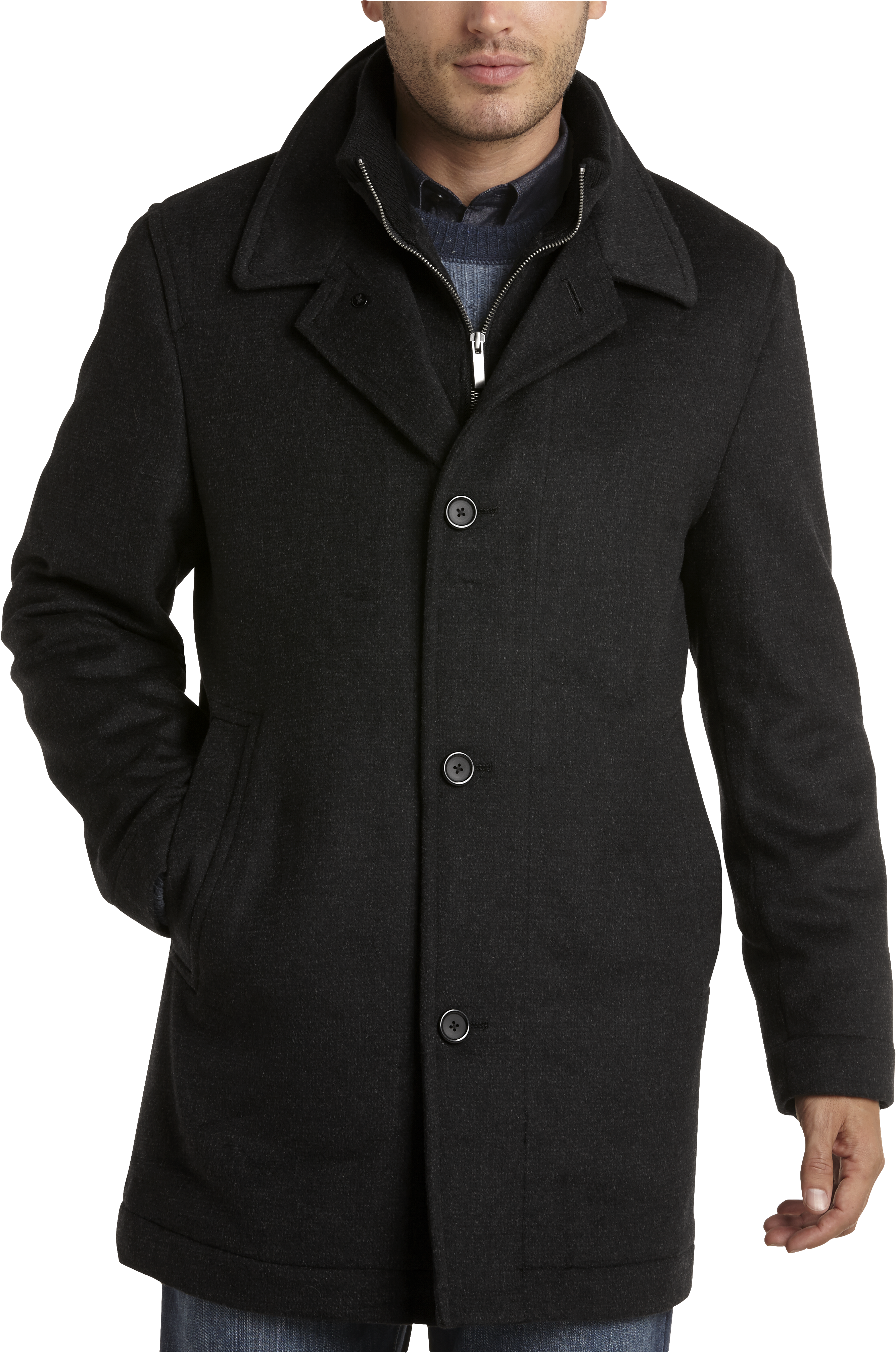 Pronto Uomo Black Tic Wool Classic Fit Bib Coat - Men's Topcoats | Men ...