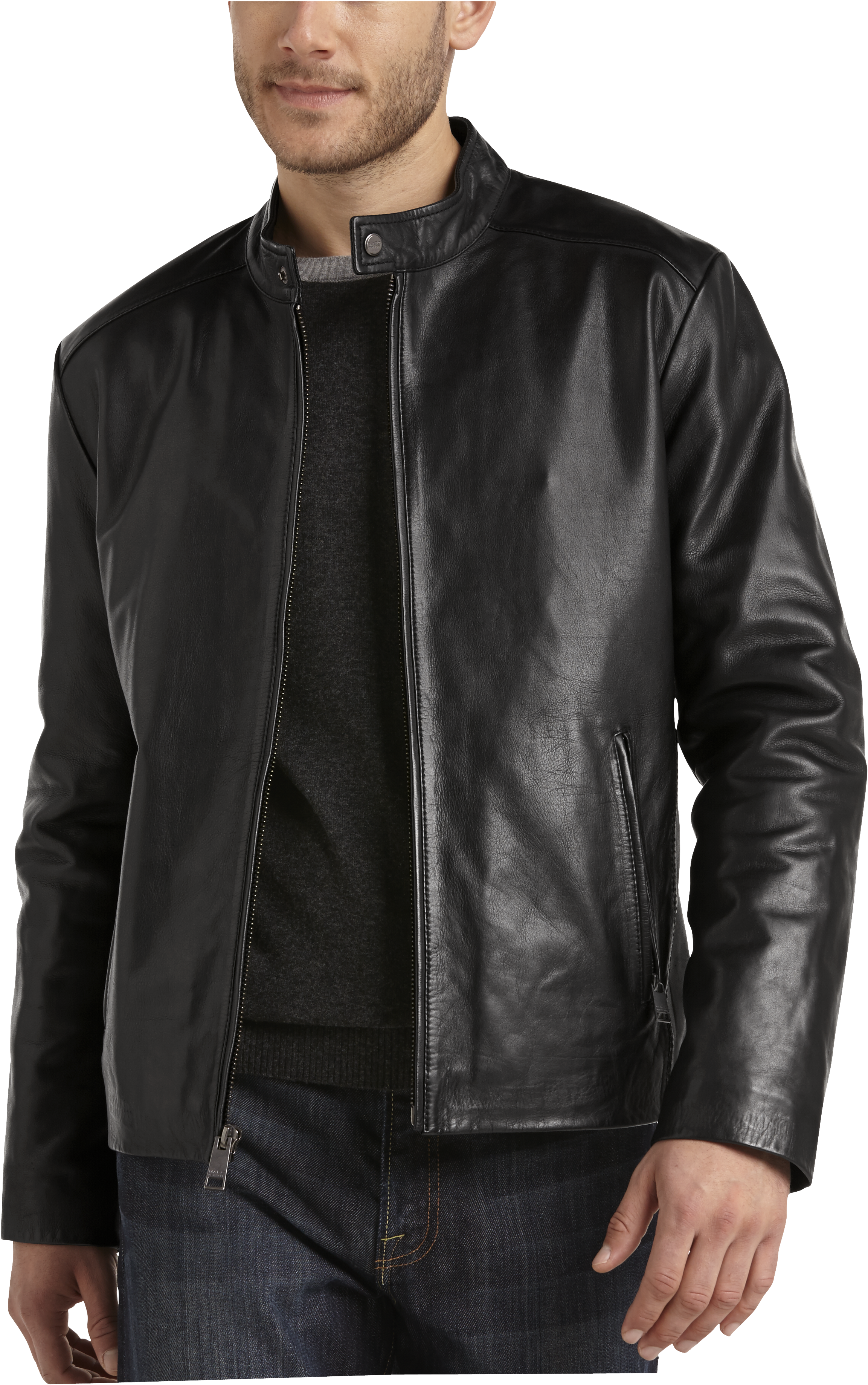 Marc New York Black Modern Fit Lambskin Leather Motorcycle Jacket - Men ...