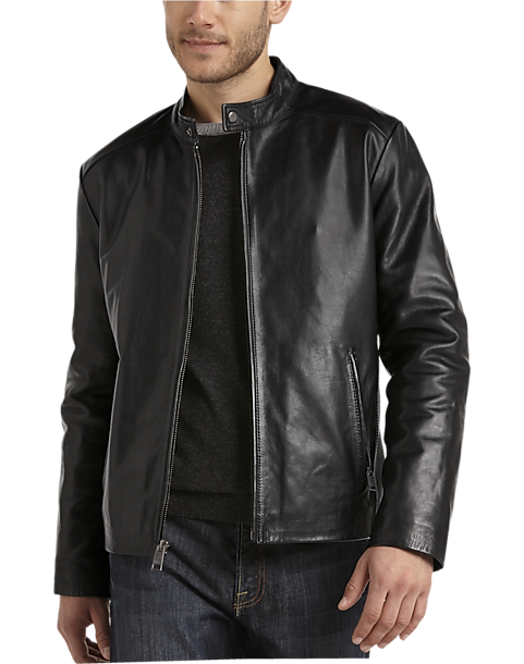 Marc New York Black Modern Fit Lambskin Leather Motorcycle Jacket - Men ...