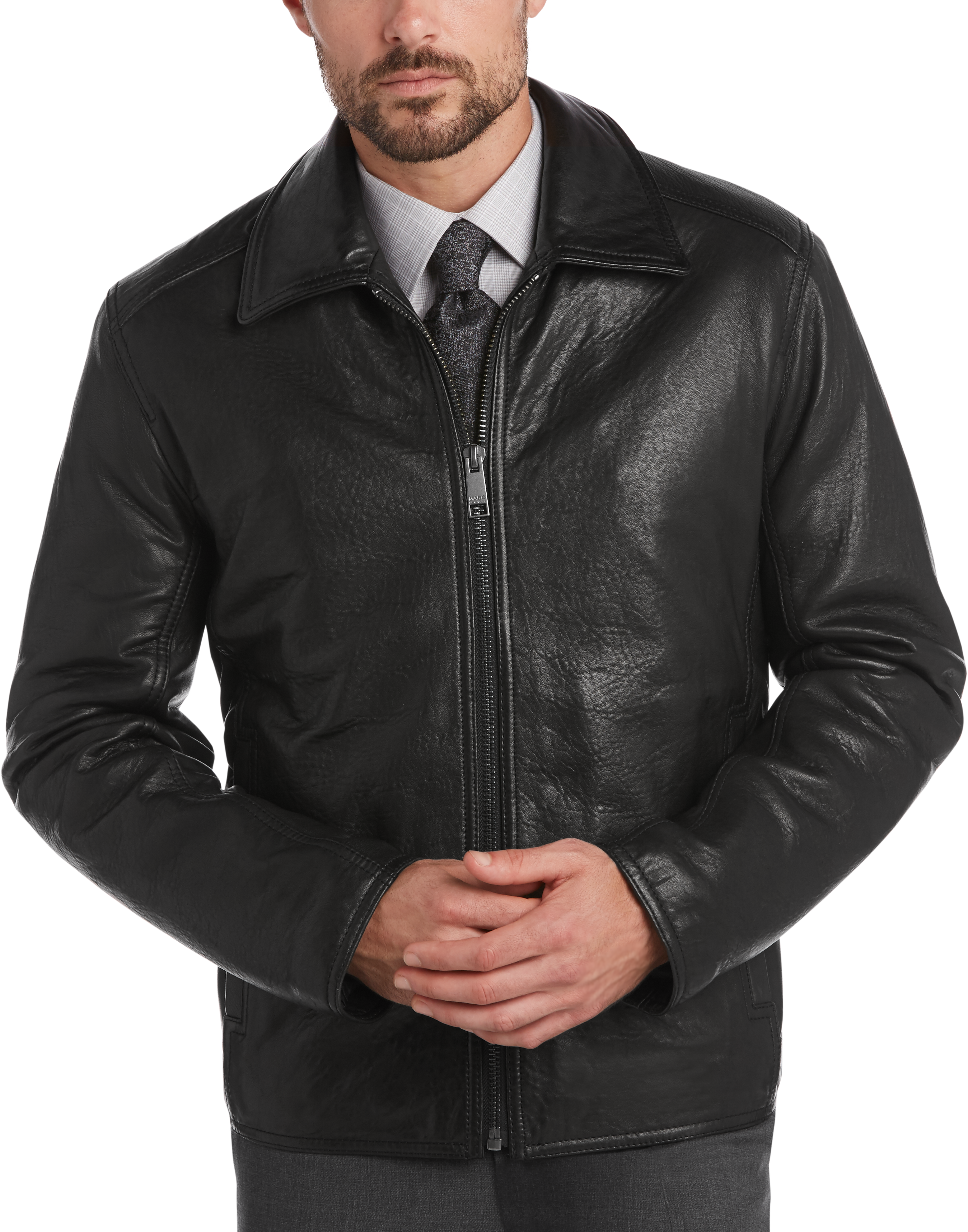 Marc New York Black Modern Fit Bomber Lambskin Leather Jacket - Men's