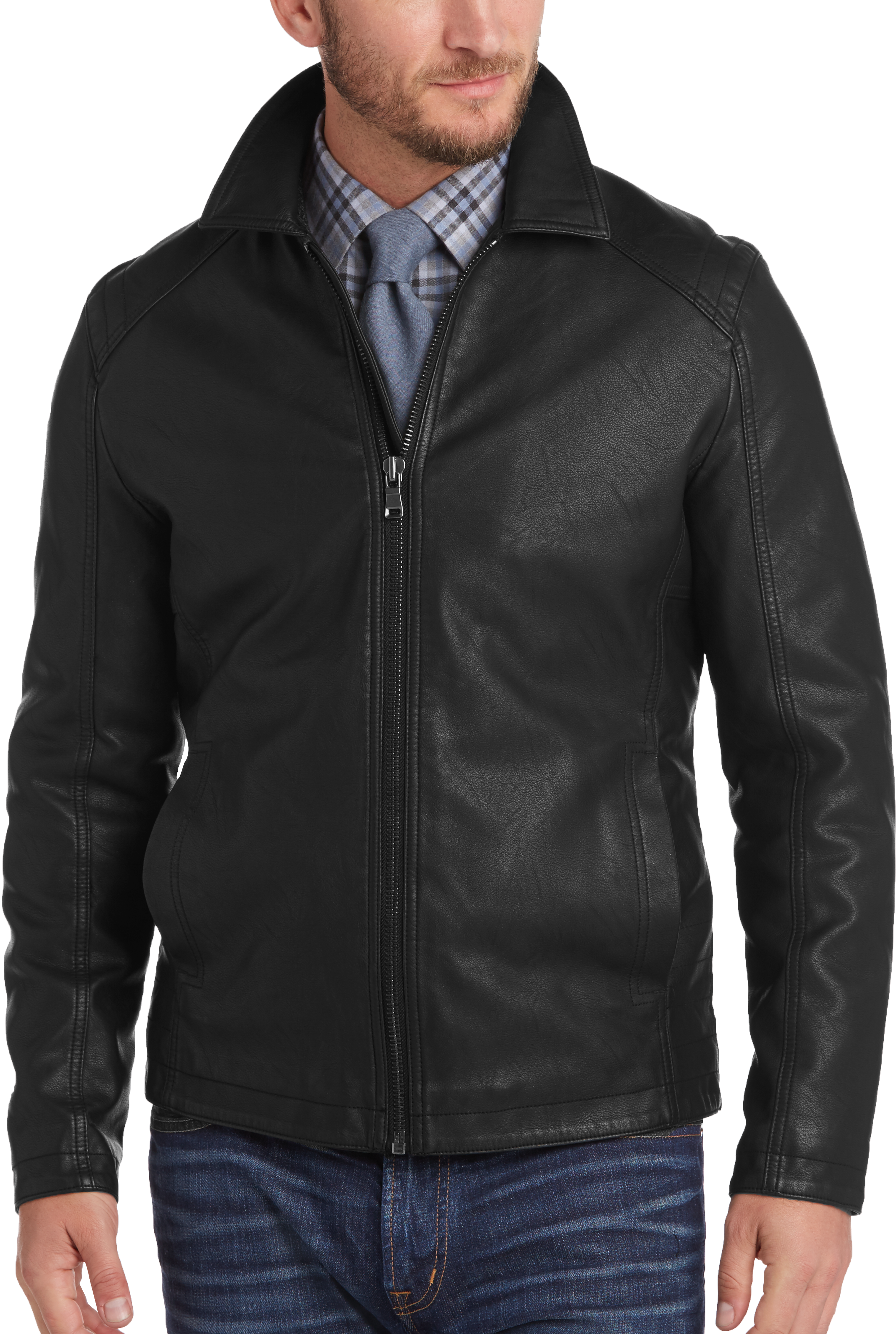 Pronto Uomo Black Faux Leather Modern Fit Bomber Jacket - Men's Sale ...