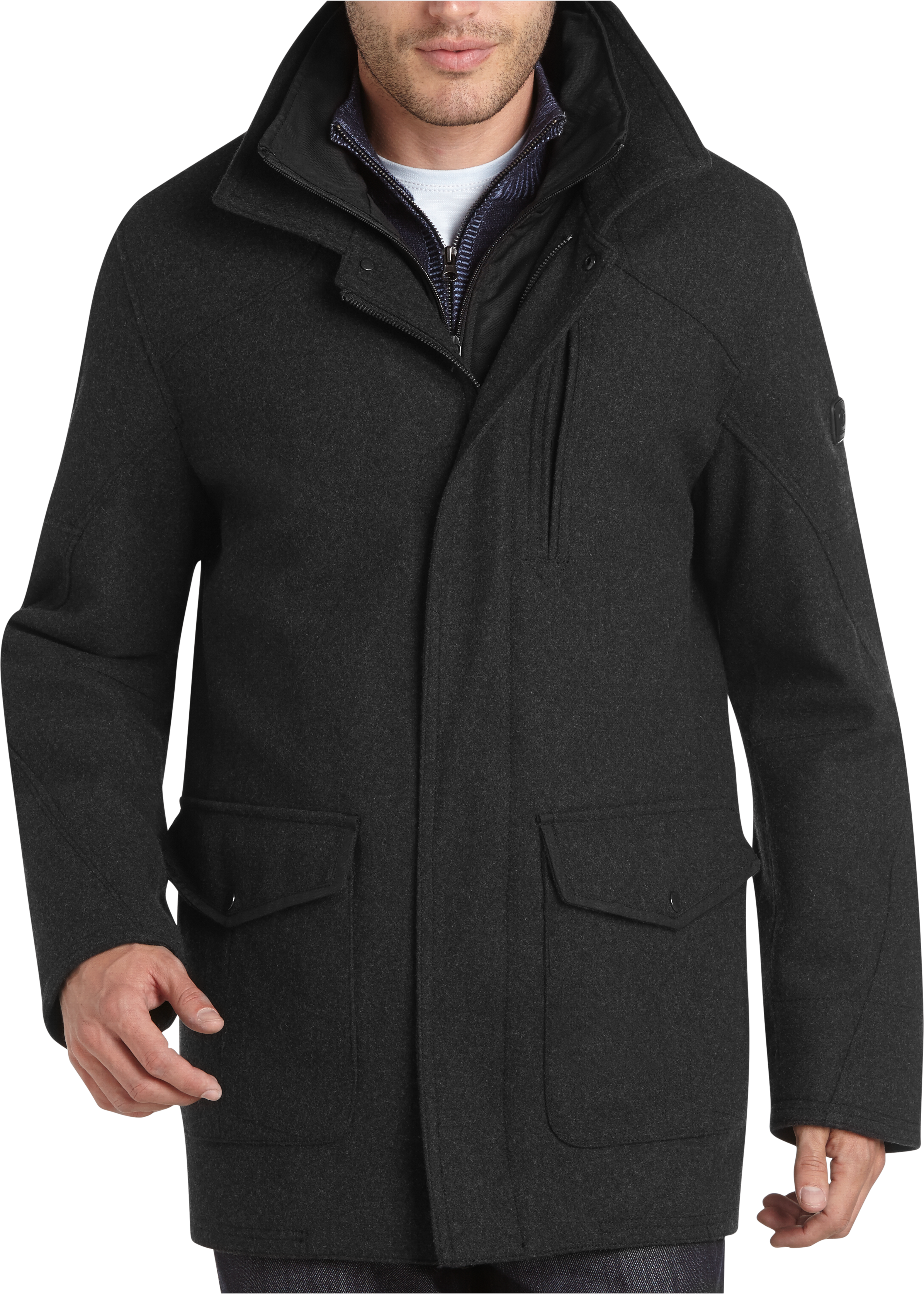T-Tech by Tumi Charcoal Gray Wool Classic Fit Peacoat