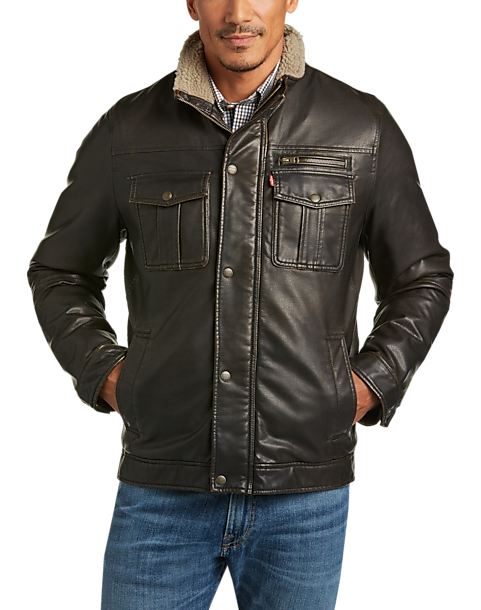 Levi's® Brown Modern Fit Faux Leather Trucker Jacket - Men's Sale | Men ...