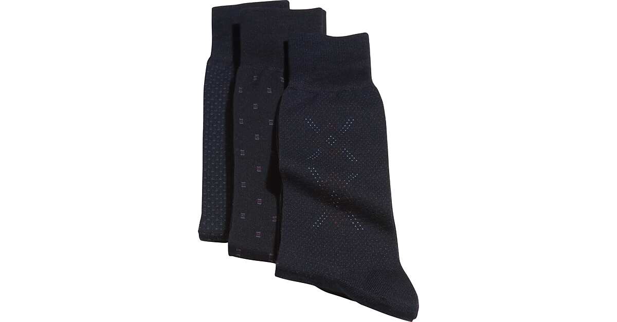 Patterned Navy Three-Pack Dress Socks - Socks | Men's Wearhouse