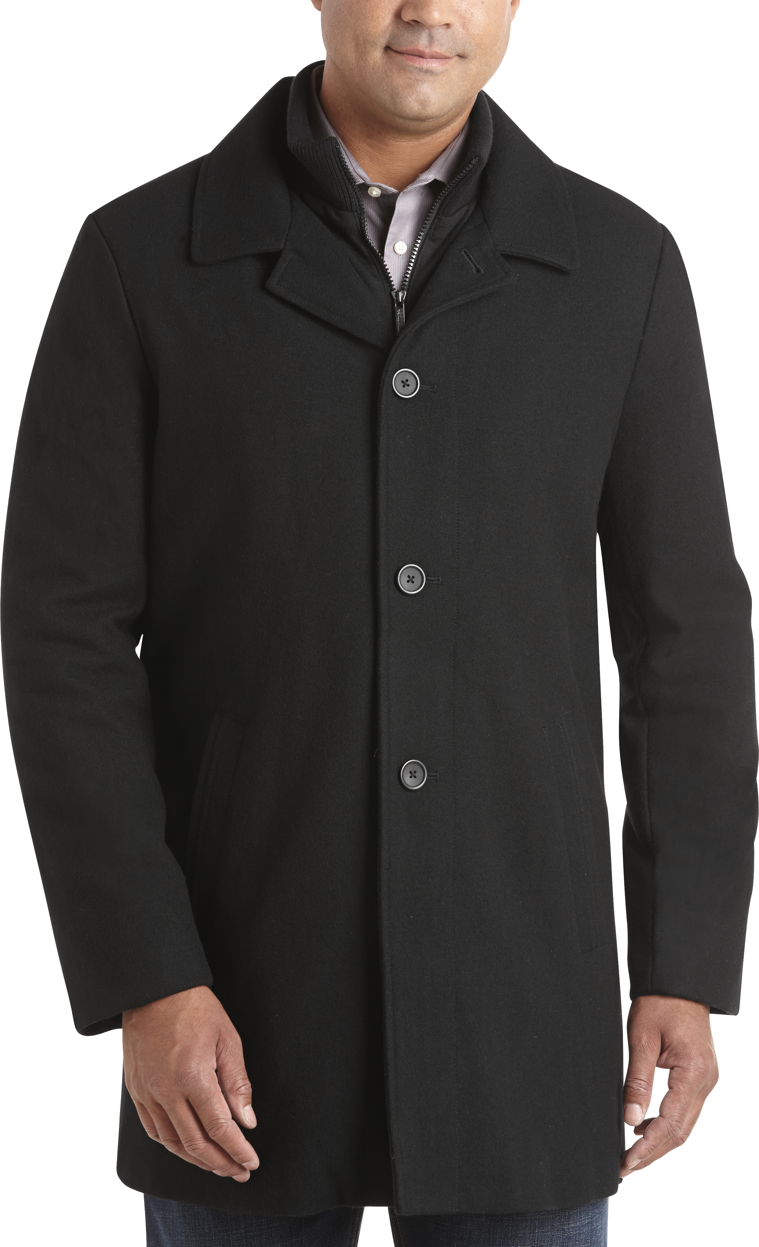 Kenneth Cole Black Wool Blend Classic Fit Bib Coat (Outlet)
