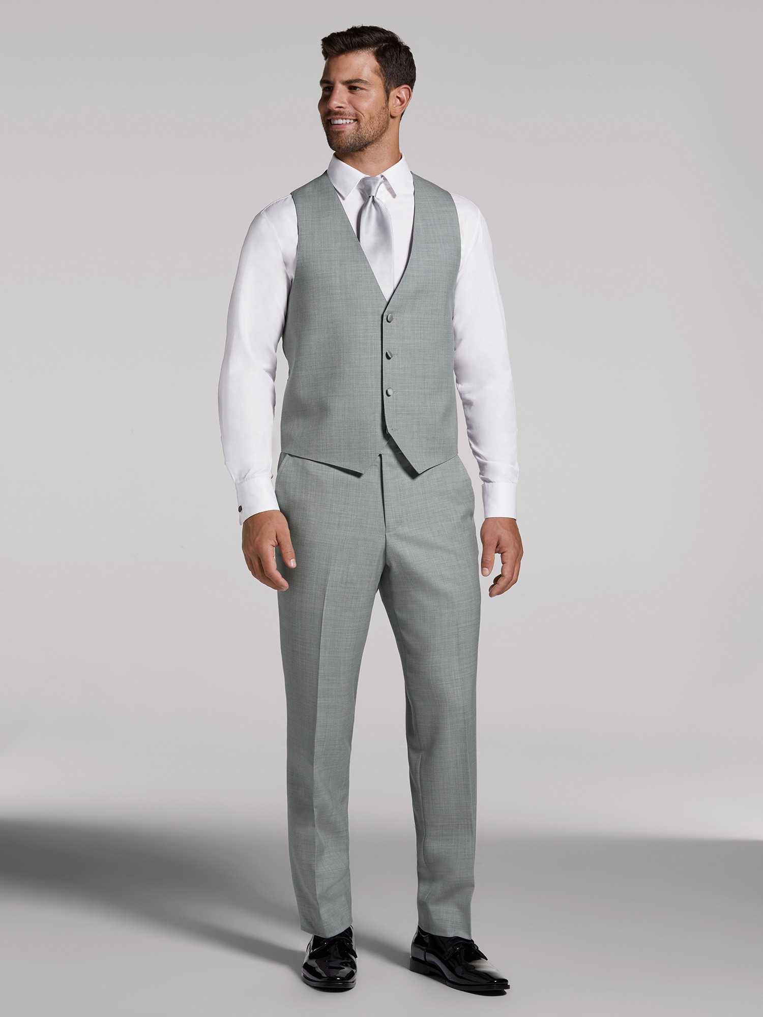 Silver Gray Satin Slim Fit Tuxedo Pants w/ Satin Back Pocket