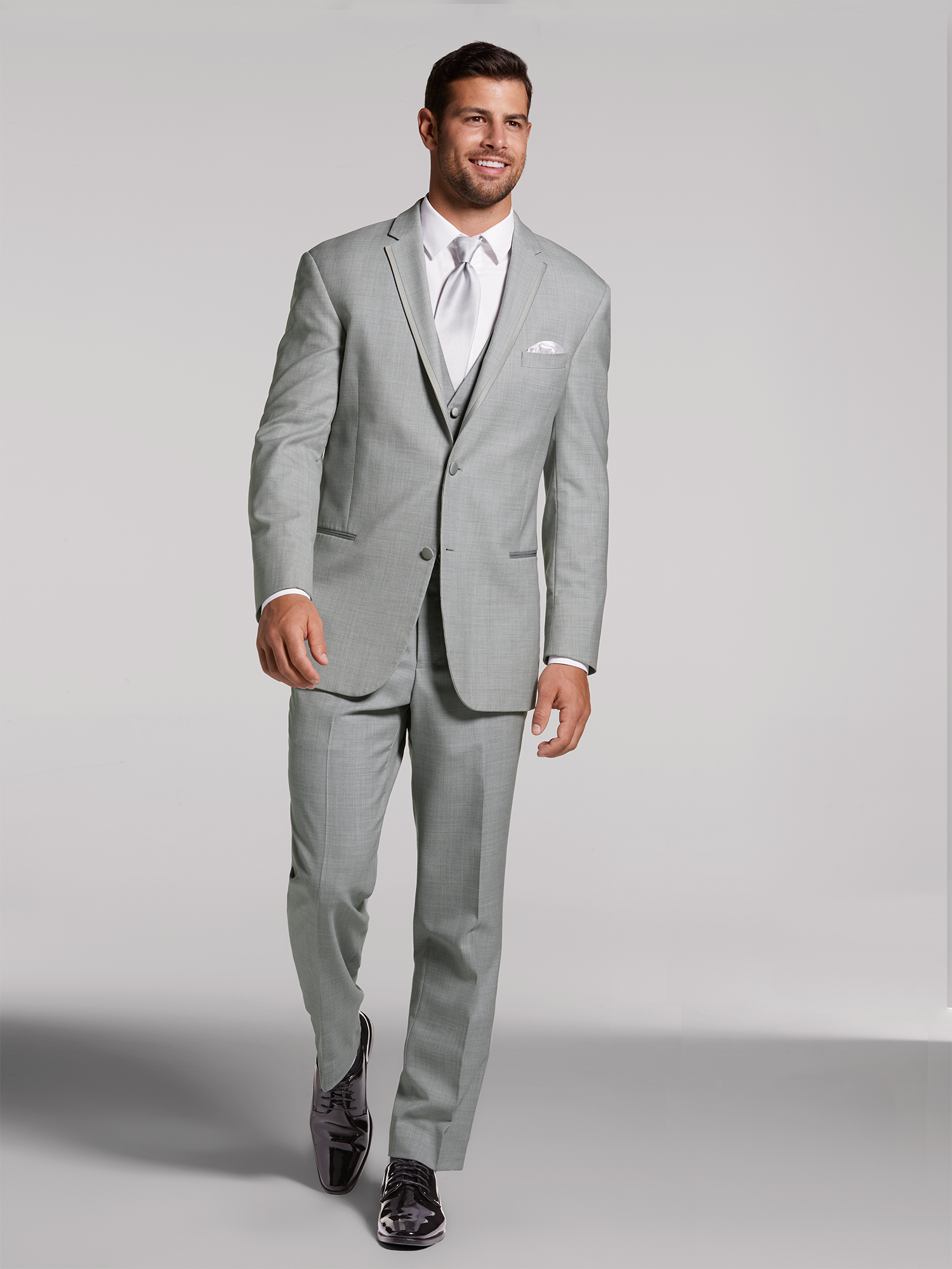 Silver Gray Satin Slim Fit Tuxedo Pants w/ Satin Back Pocket