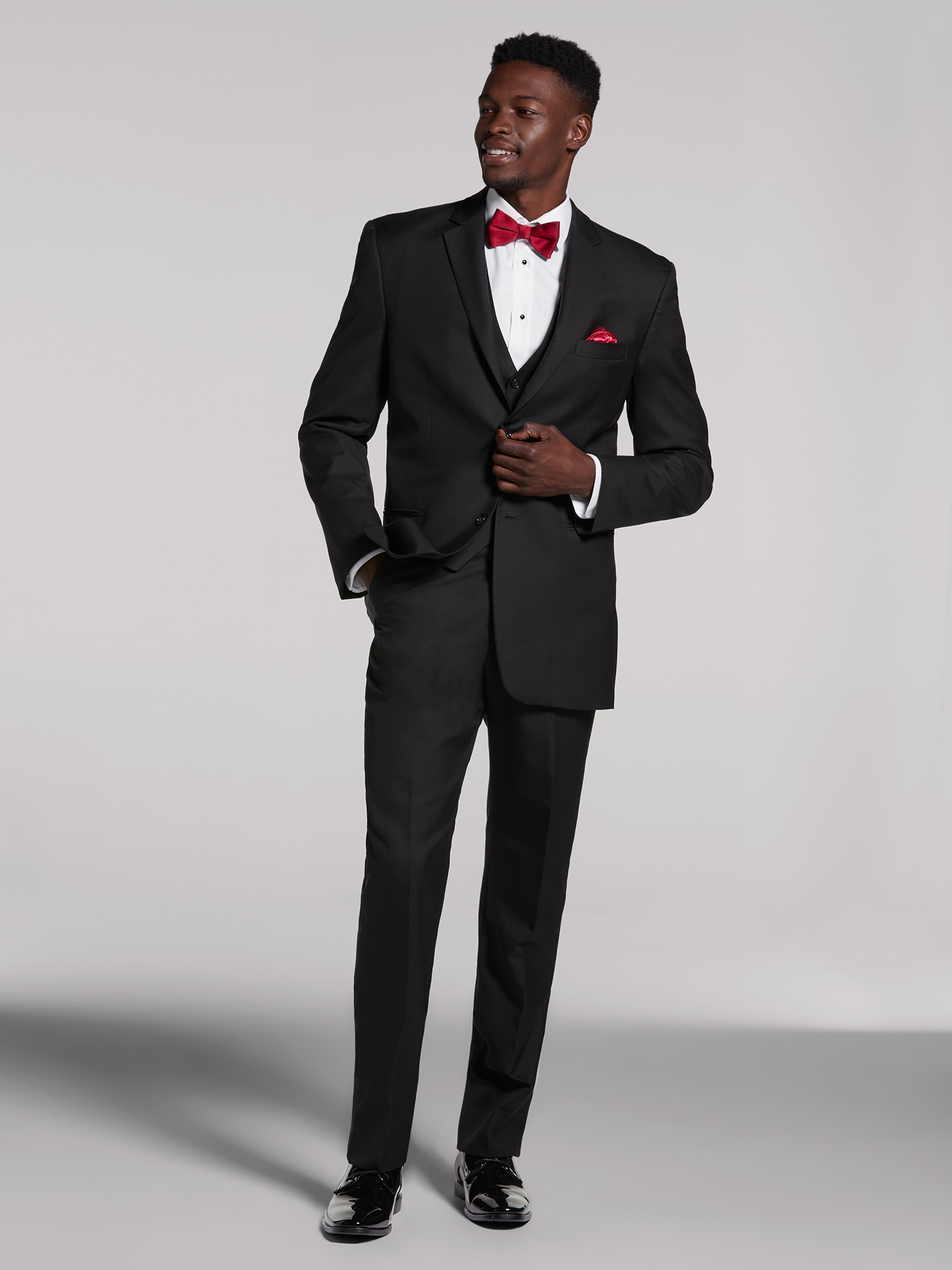 All black tux hot sale red bow tie