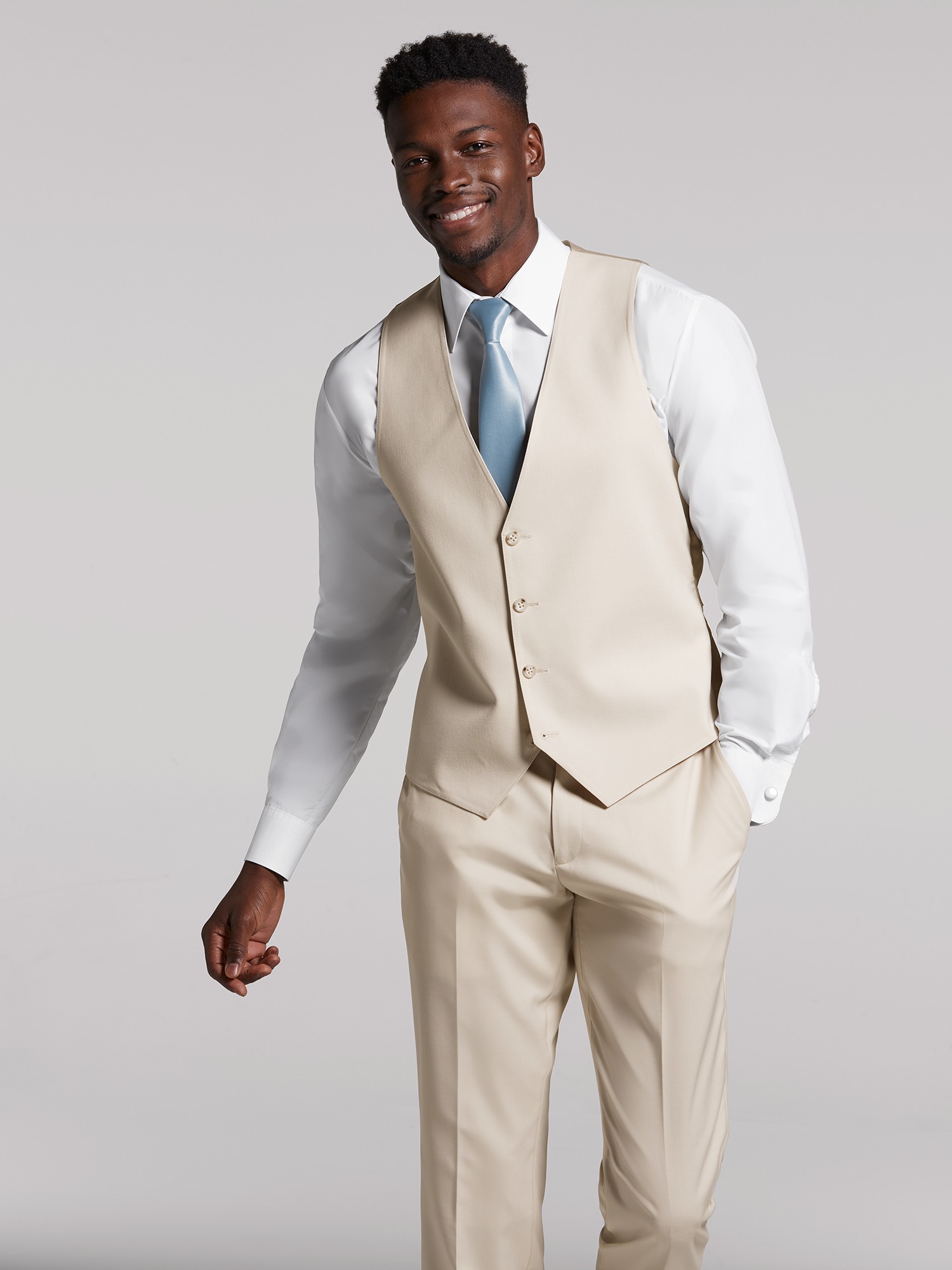 Men Linen Silver 2 Piece Suit