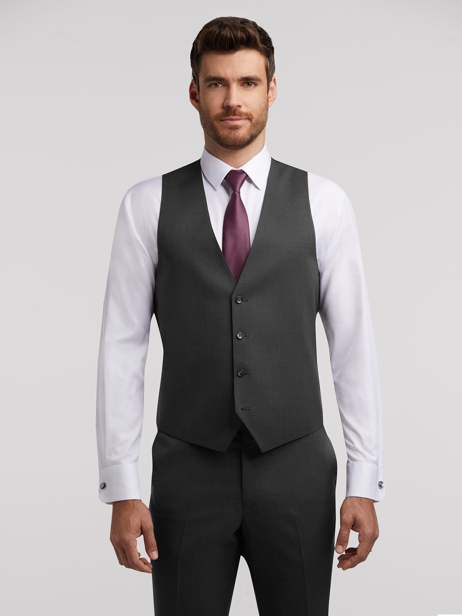 Grey suit black shirt white outlet tie