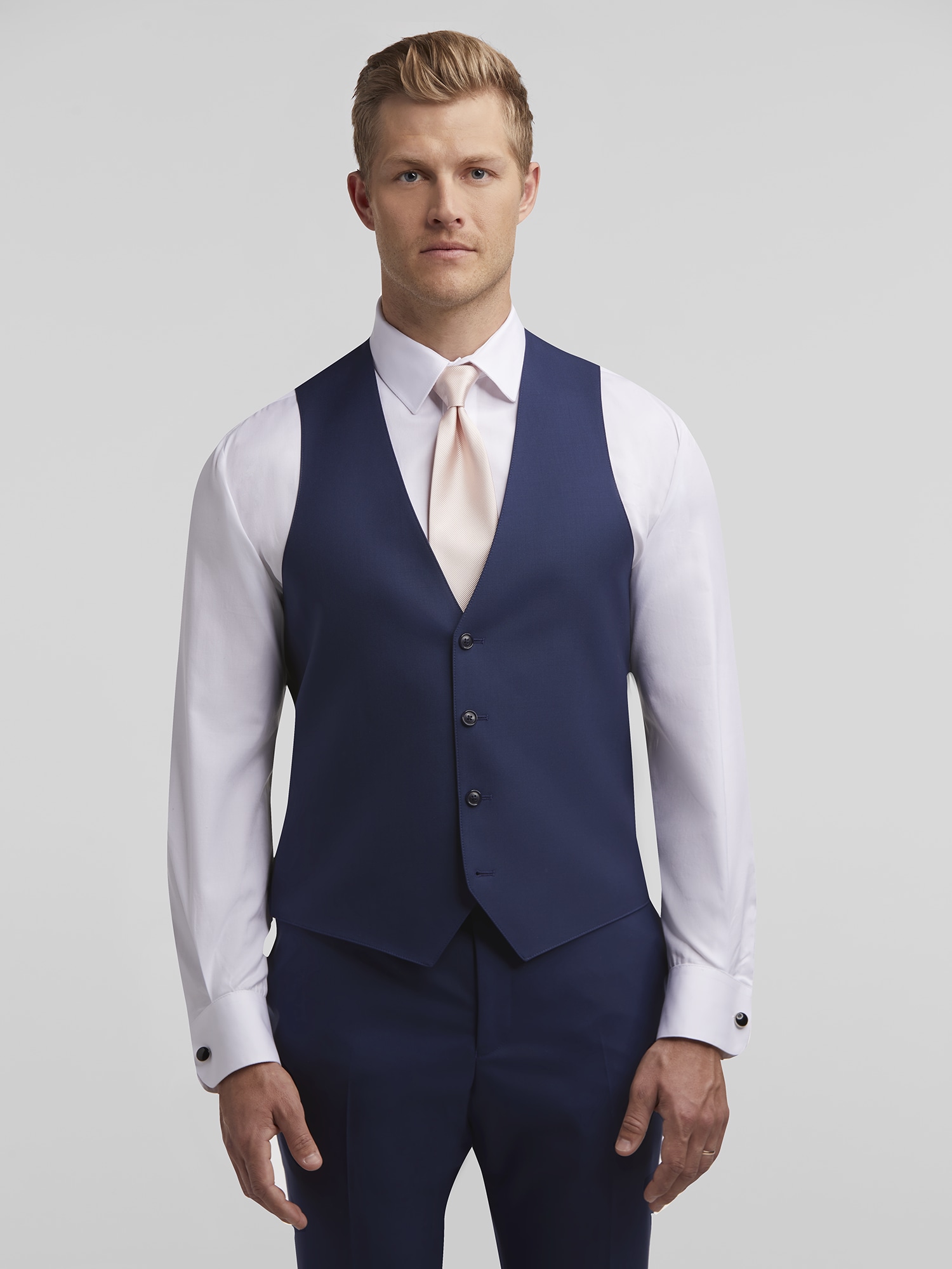 White suit with outlet blue waistcoat